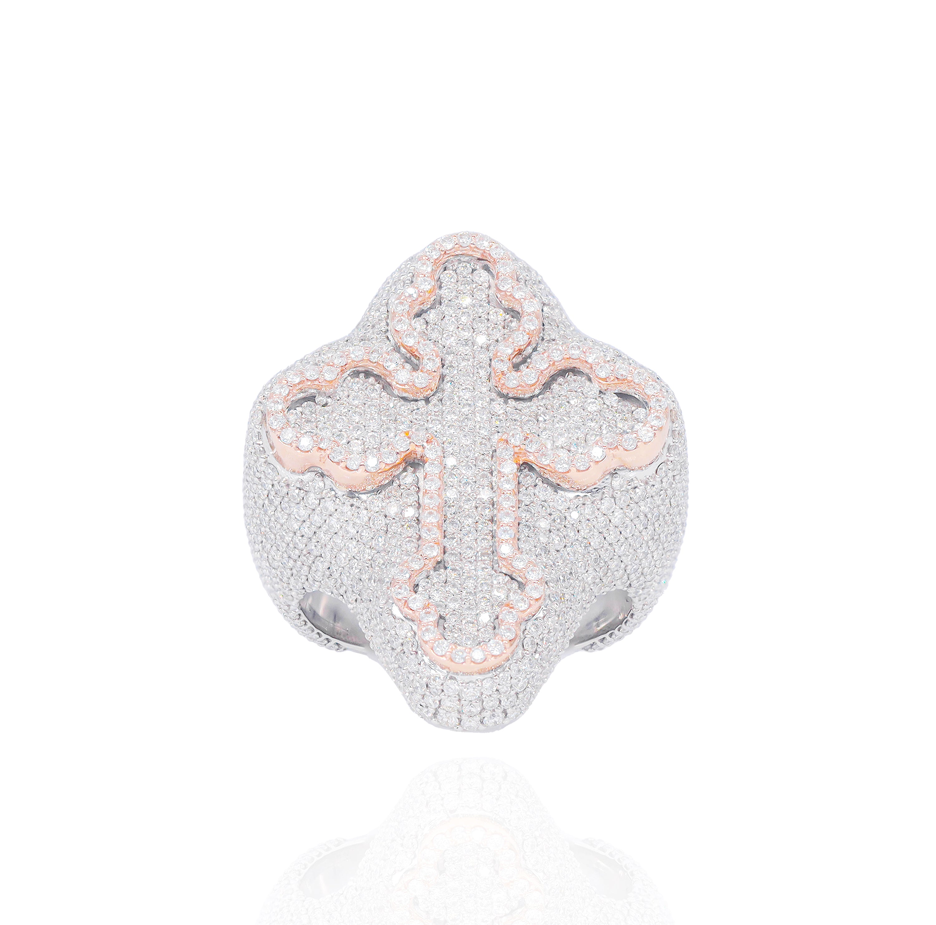 Two-Tone Diamond Cross Ring