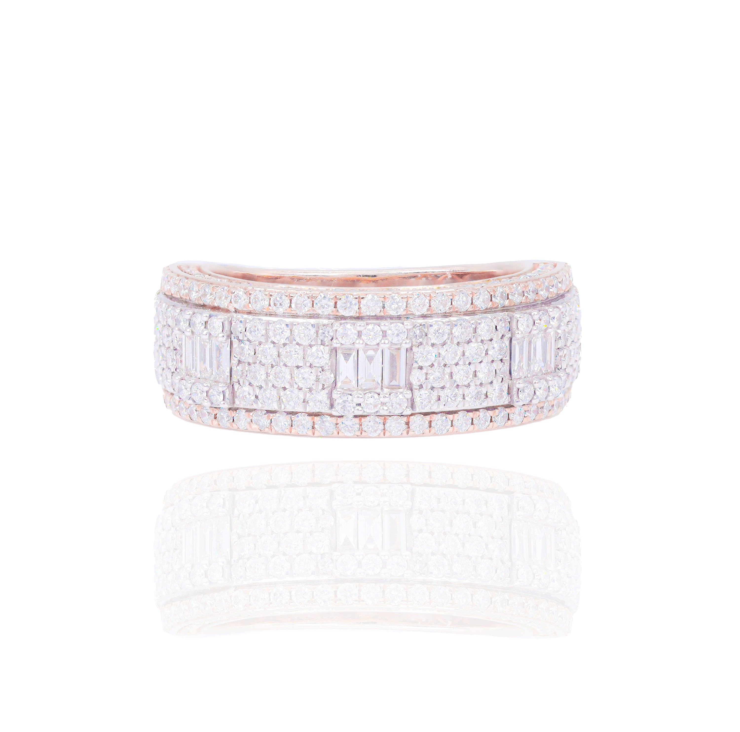 Cluster Two-Tone Baguettes & Round Diamond Ring Band