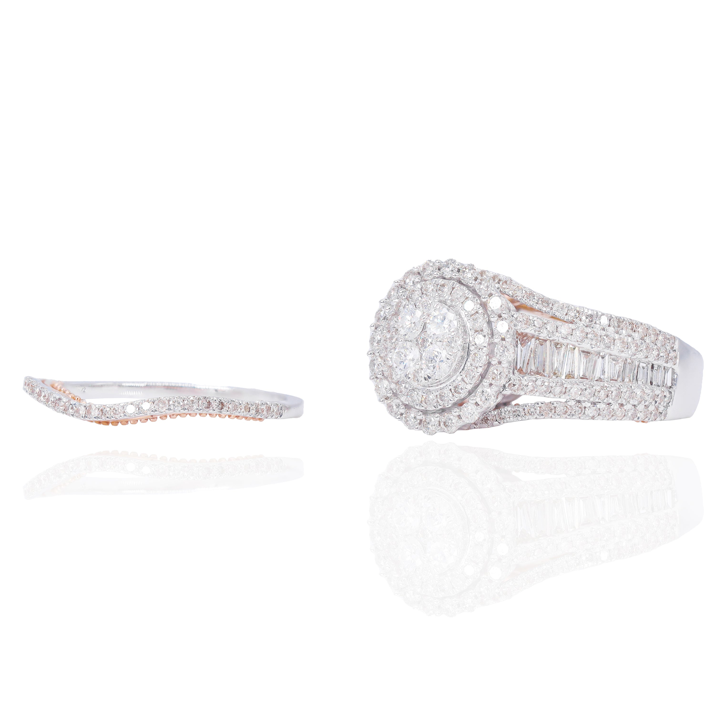 Round Shape with Halo Two-Tone Diamond Engagement Ring & Band