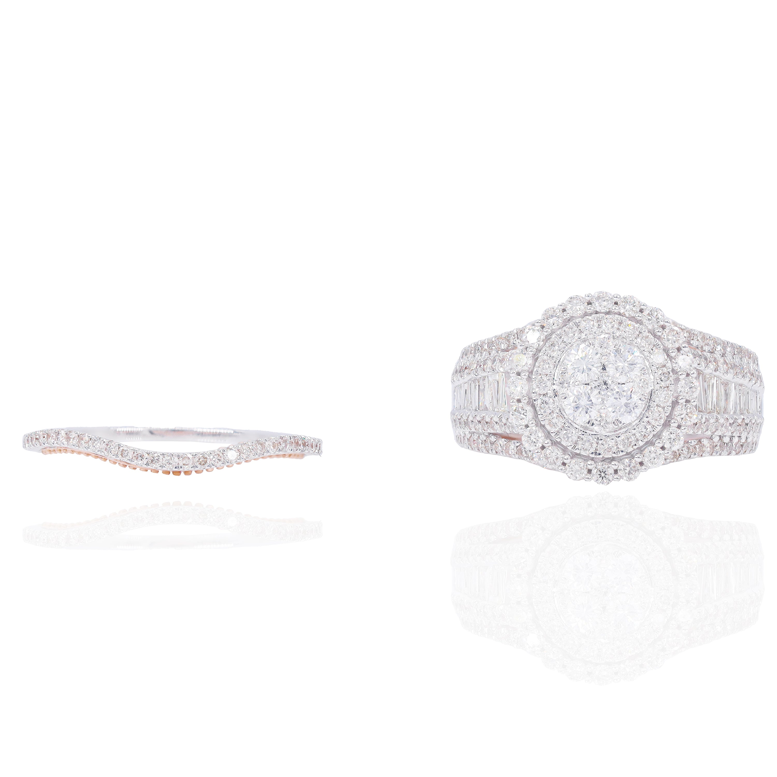 Round Shape with Halo Two-Tone Diamond Engagement Ring & Band