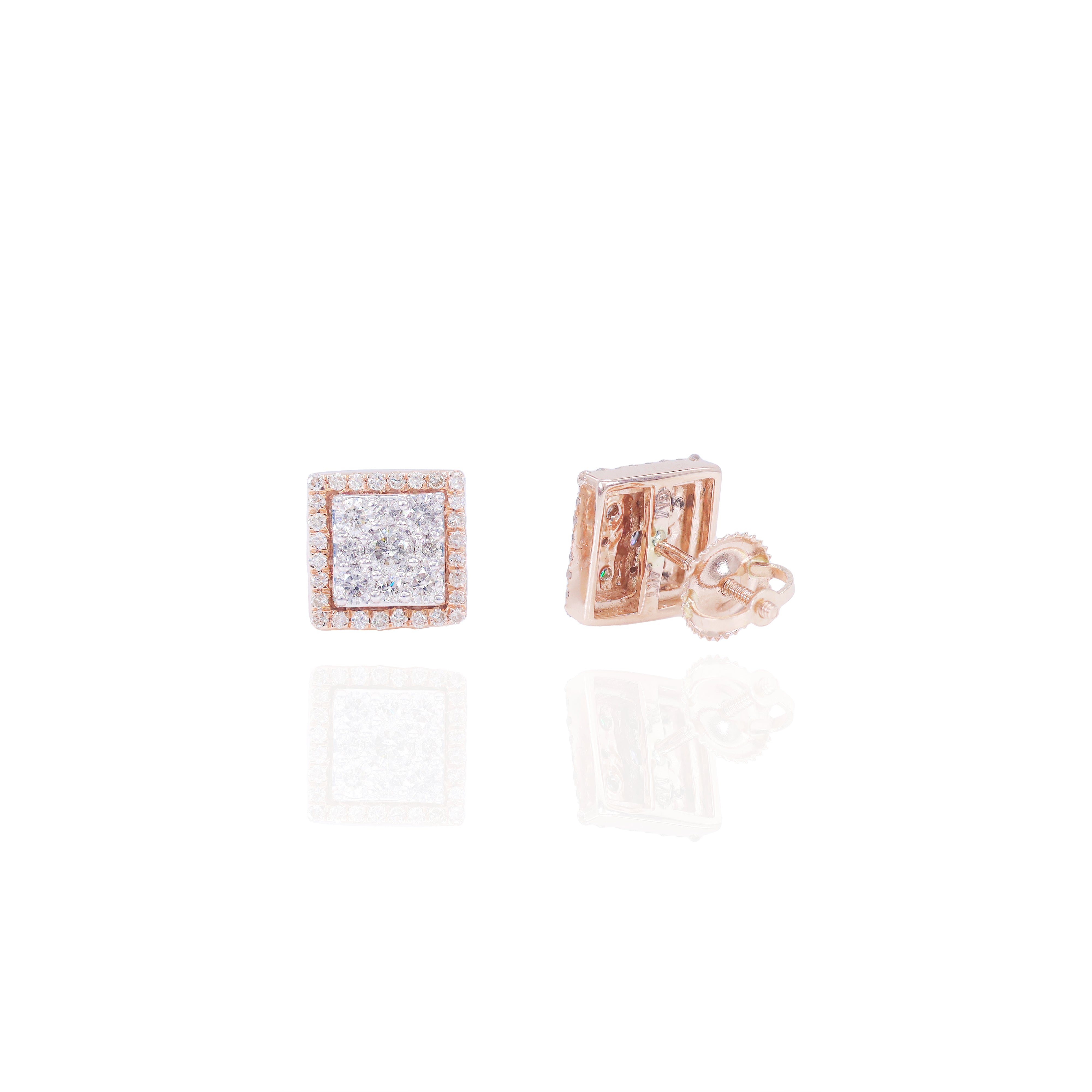 Square Diamond Earrings w/ Diamond Border