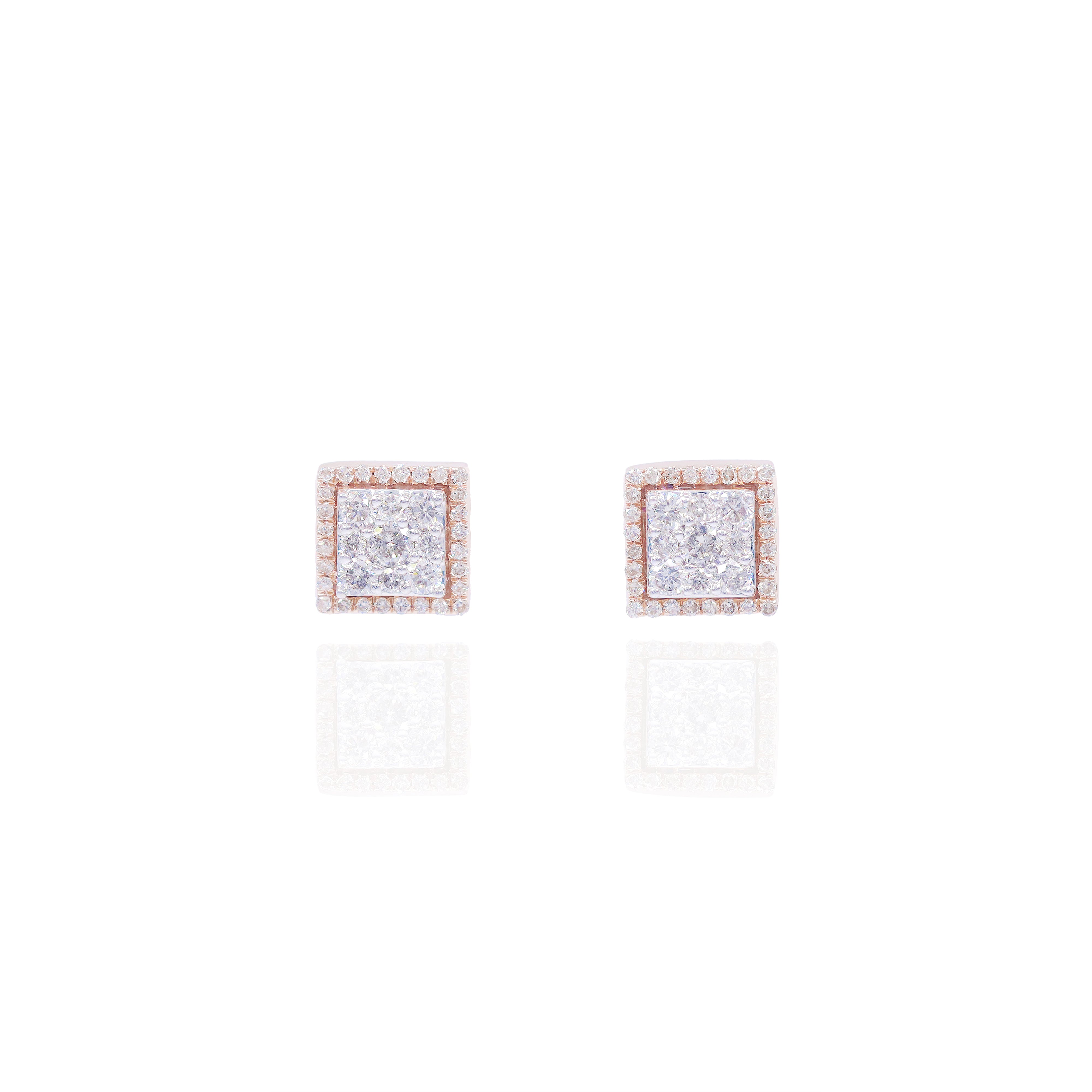 Square Diamond Earrings w/ Diamond Border