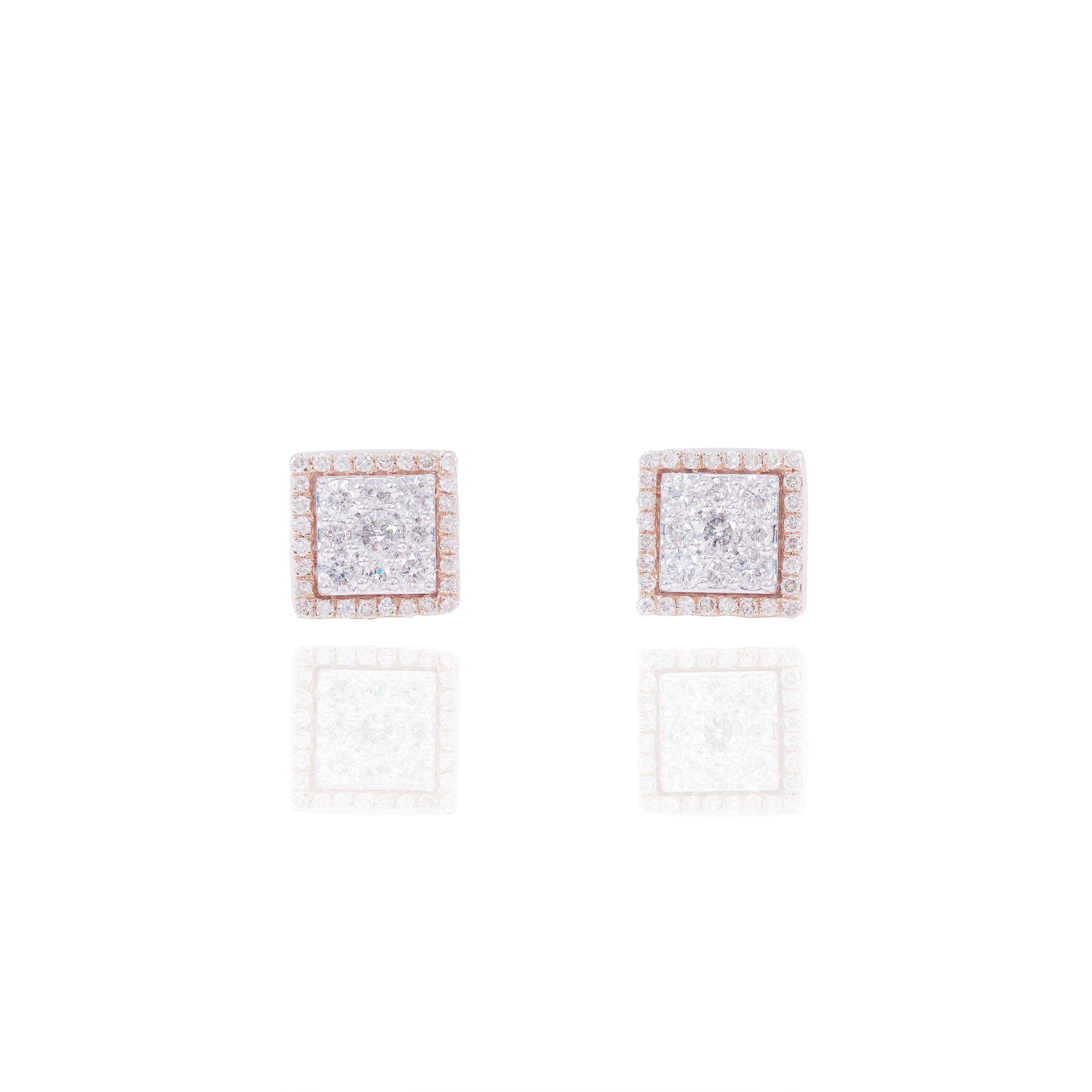 Square Diamond Earrings w/ Diamond Border