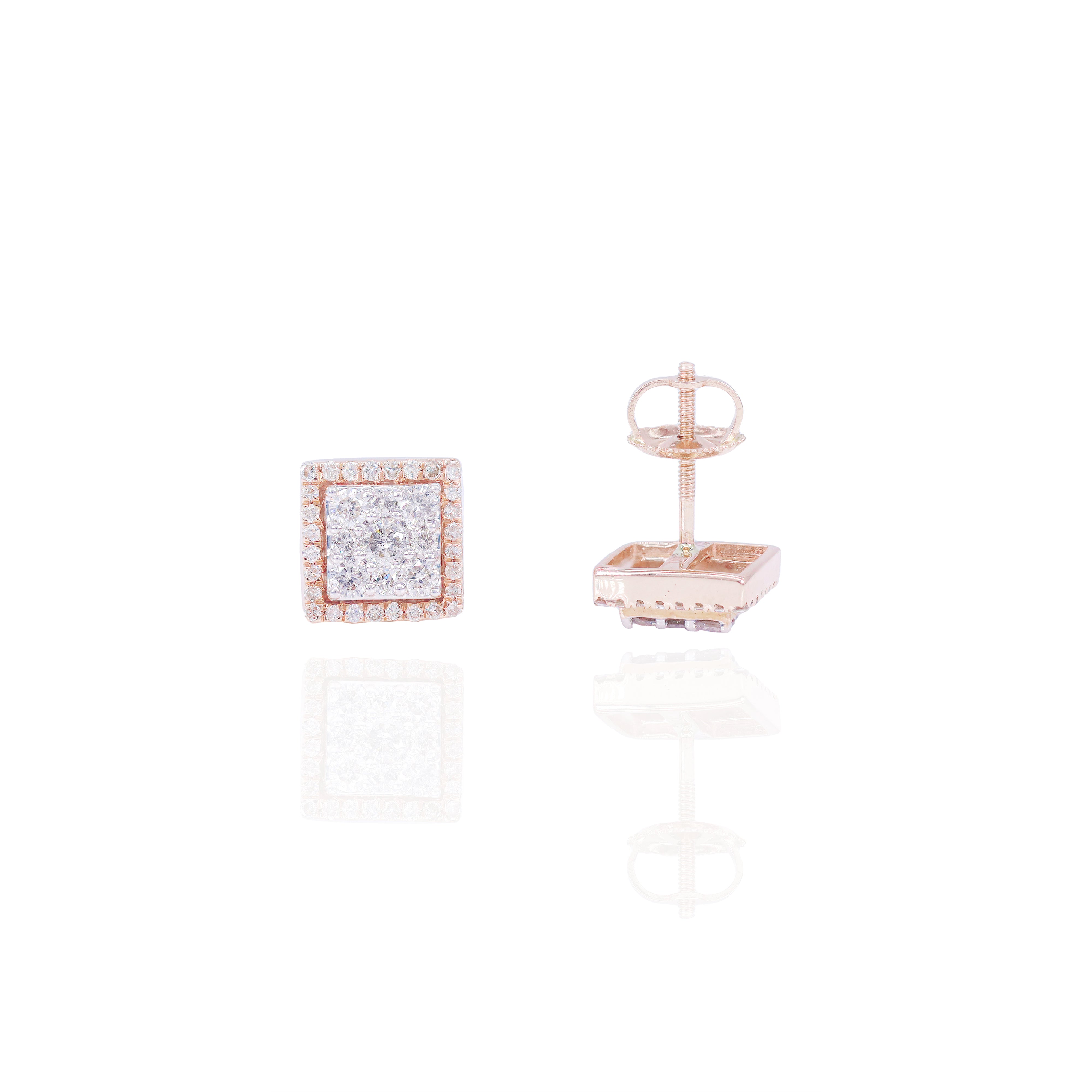 Square Diamond Earrings w/ Diamond Border
