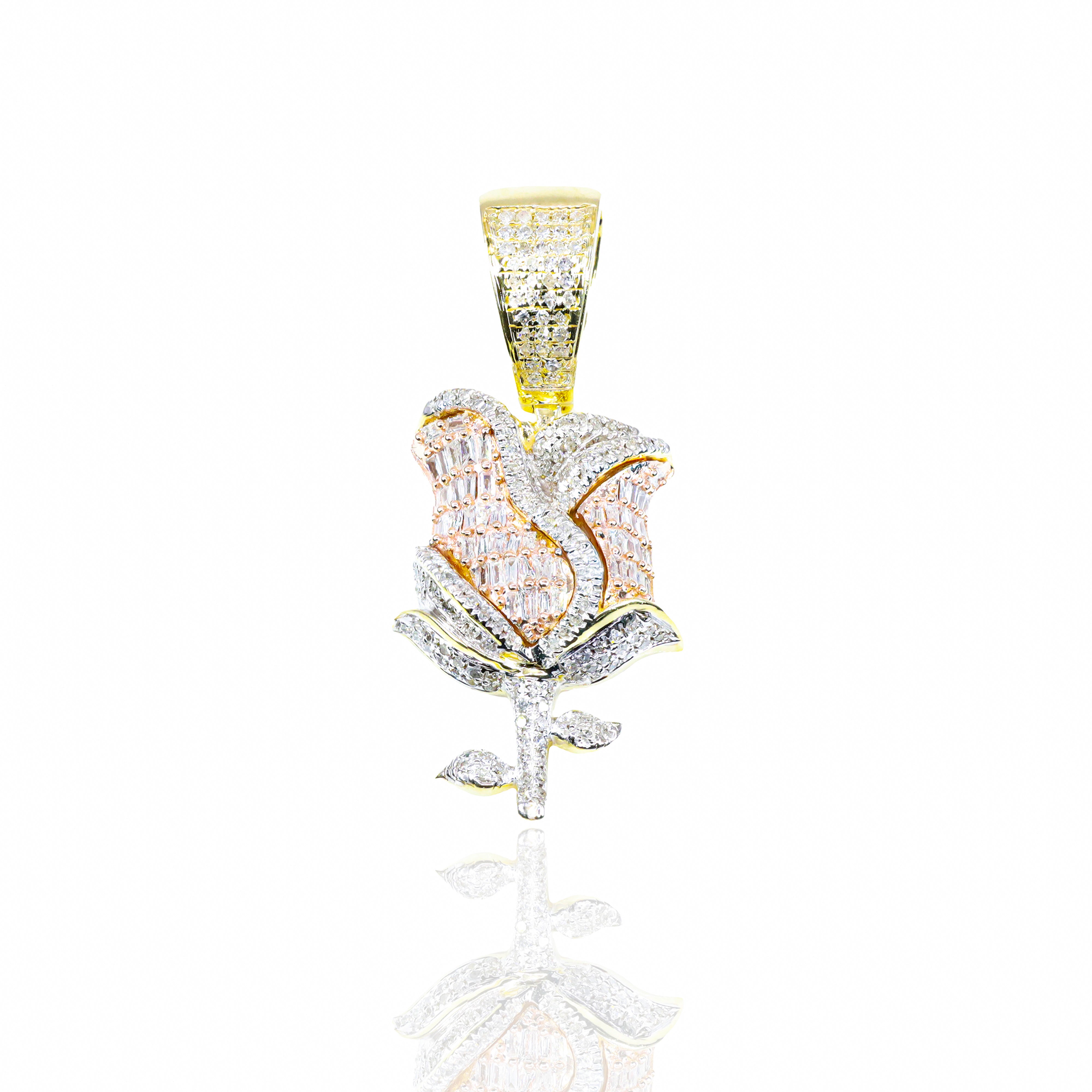 Baguette Diamond Rose Flower Diamond Pendant