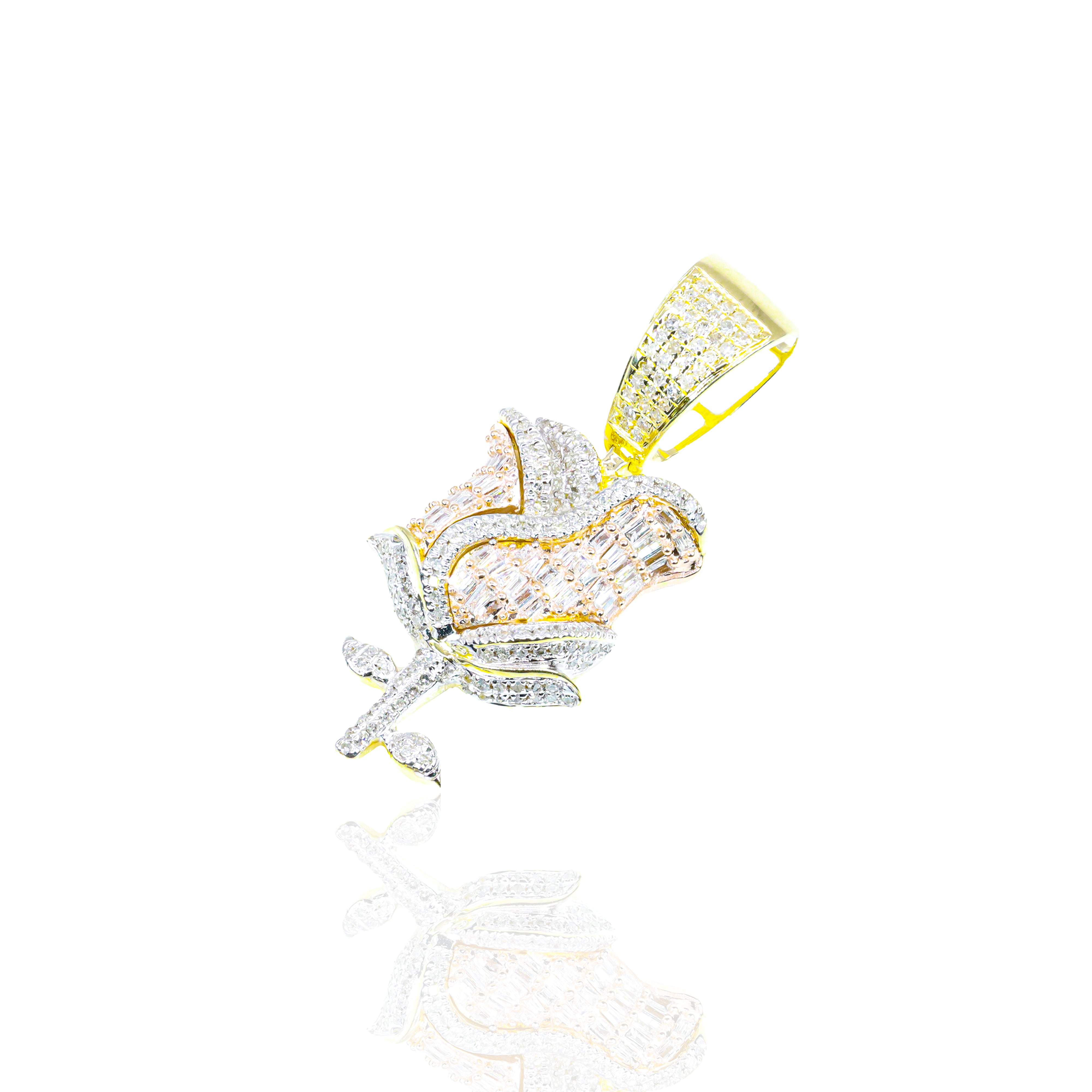 Baguette Diamond Rose Flower Diamond Pendant