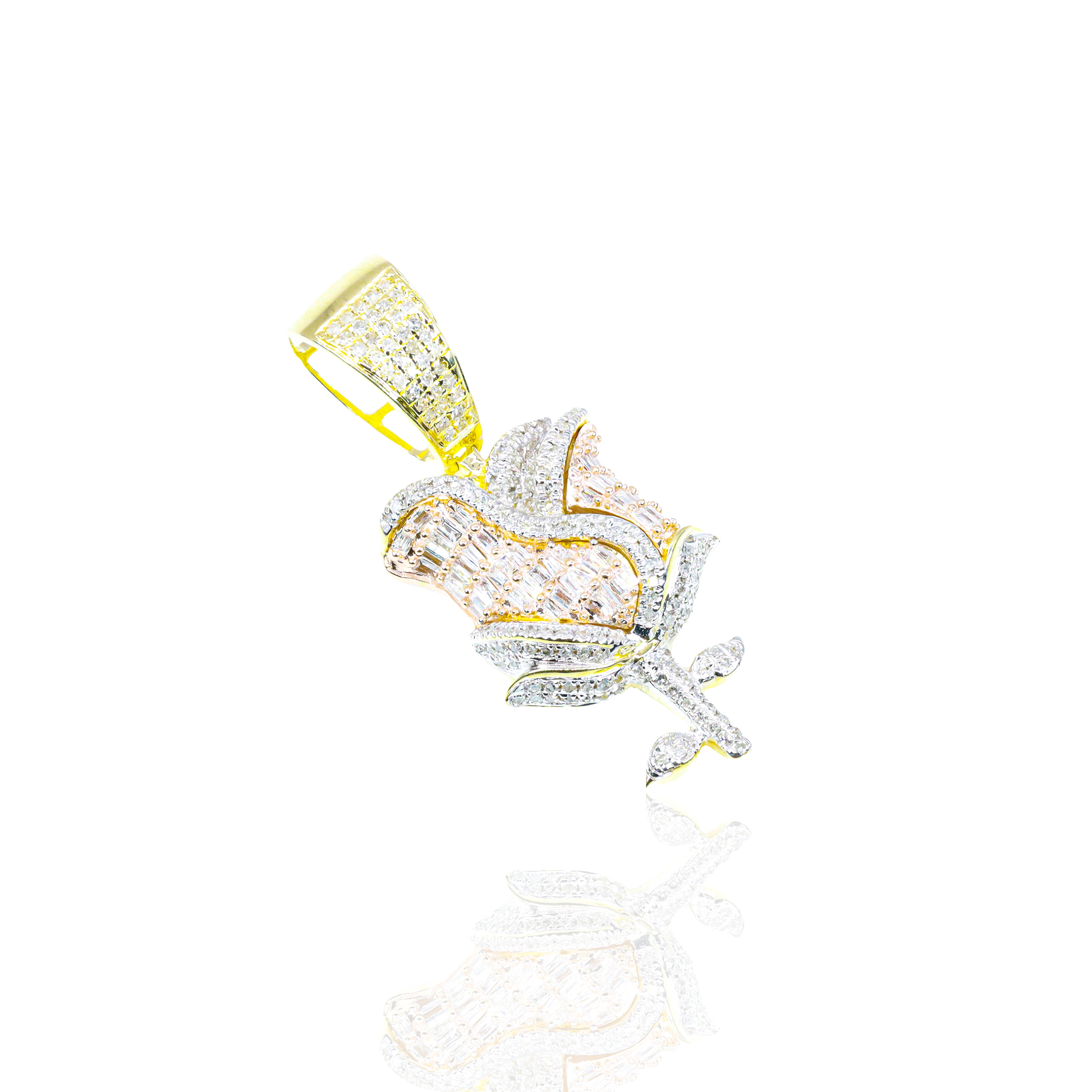 Baguette Diamond Rose Flower Diamond Pendant