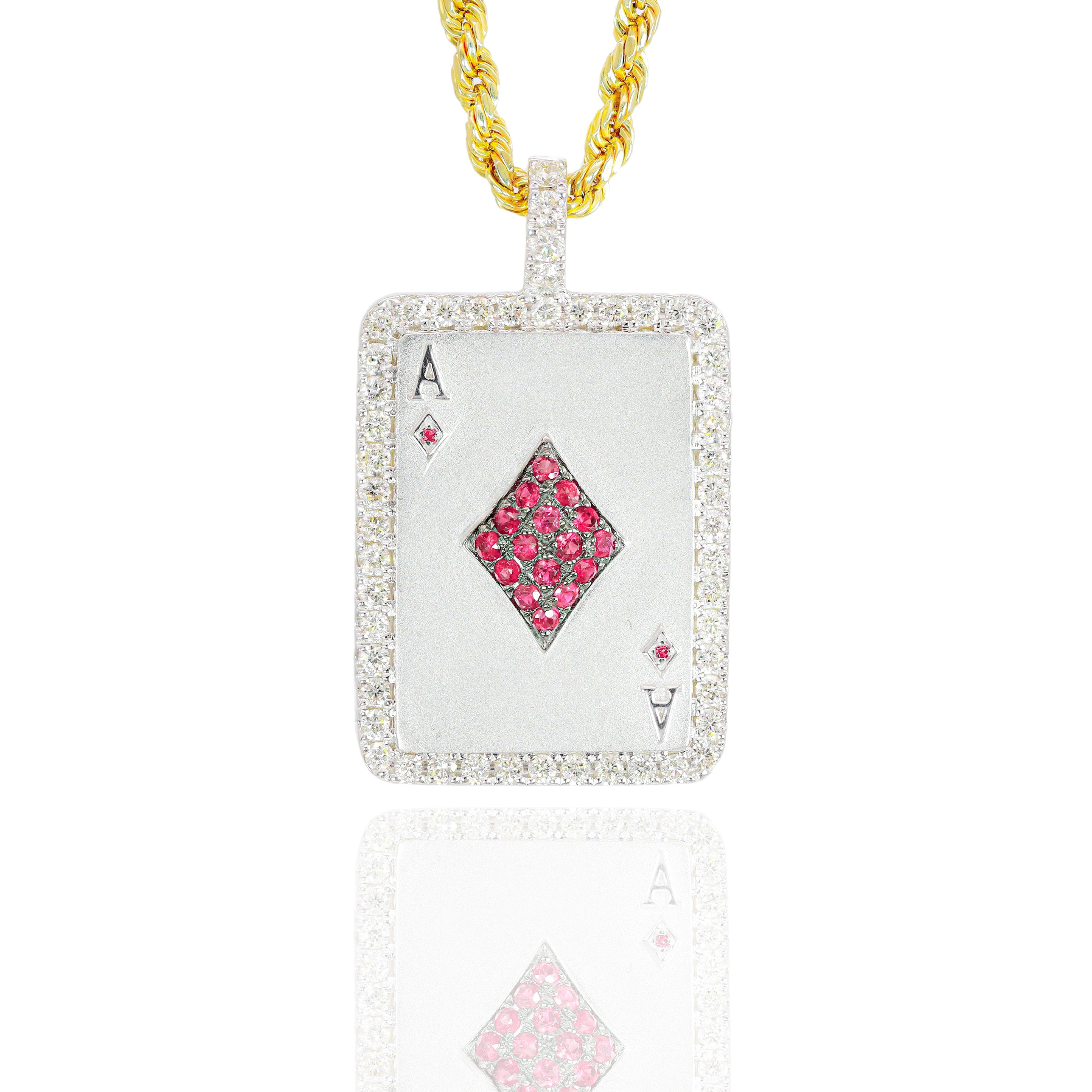 Ace of Diamonds Card Pendant with Red Rubies