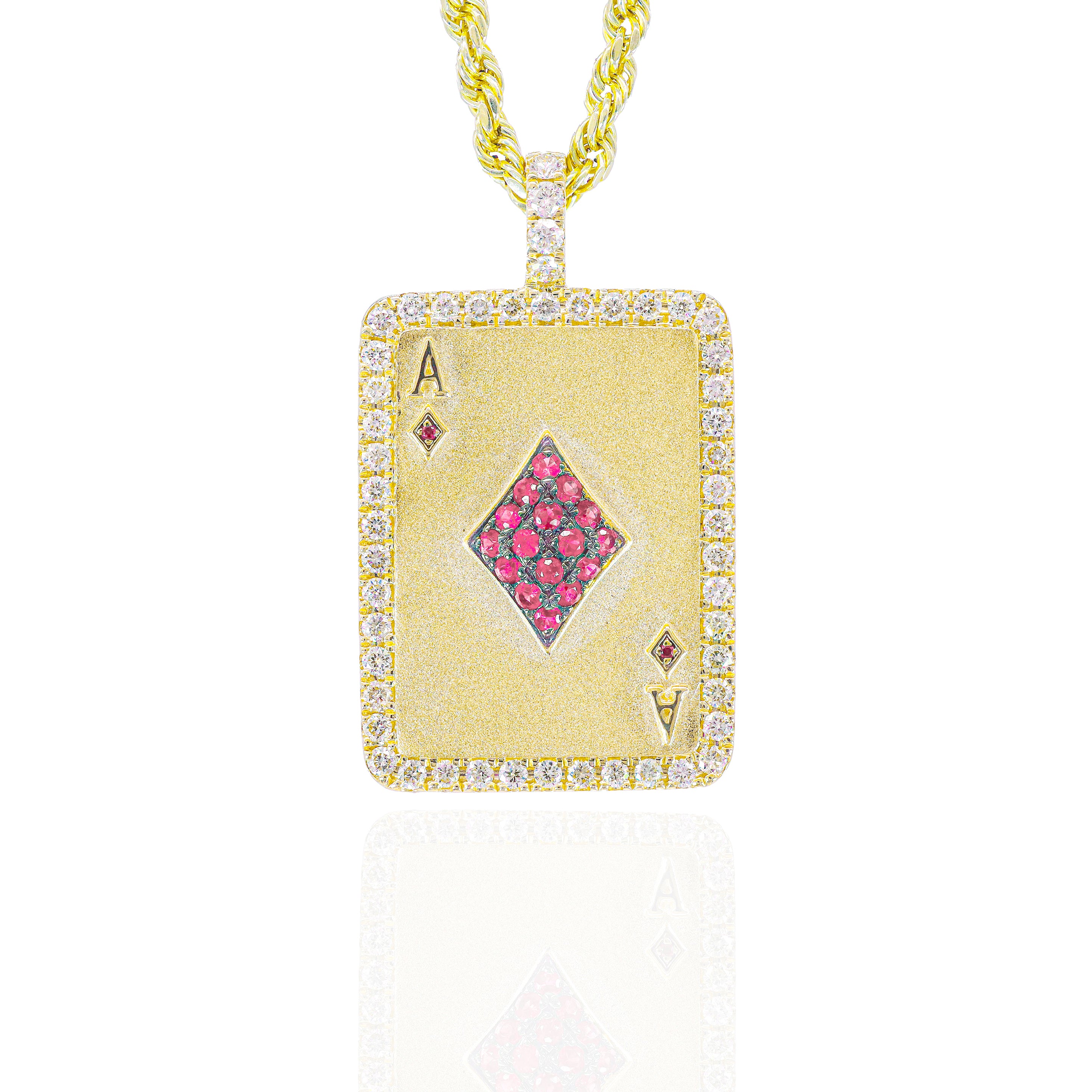Ace of Diamonds Card Pendant with Red Rubies