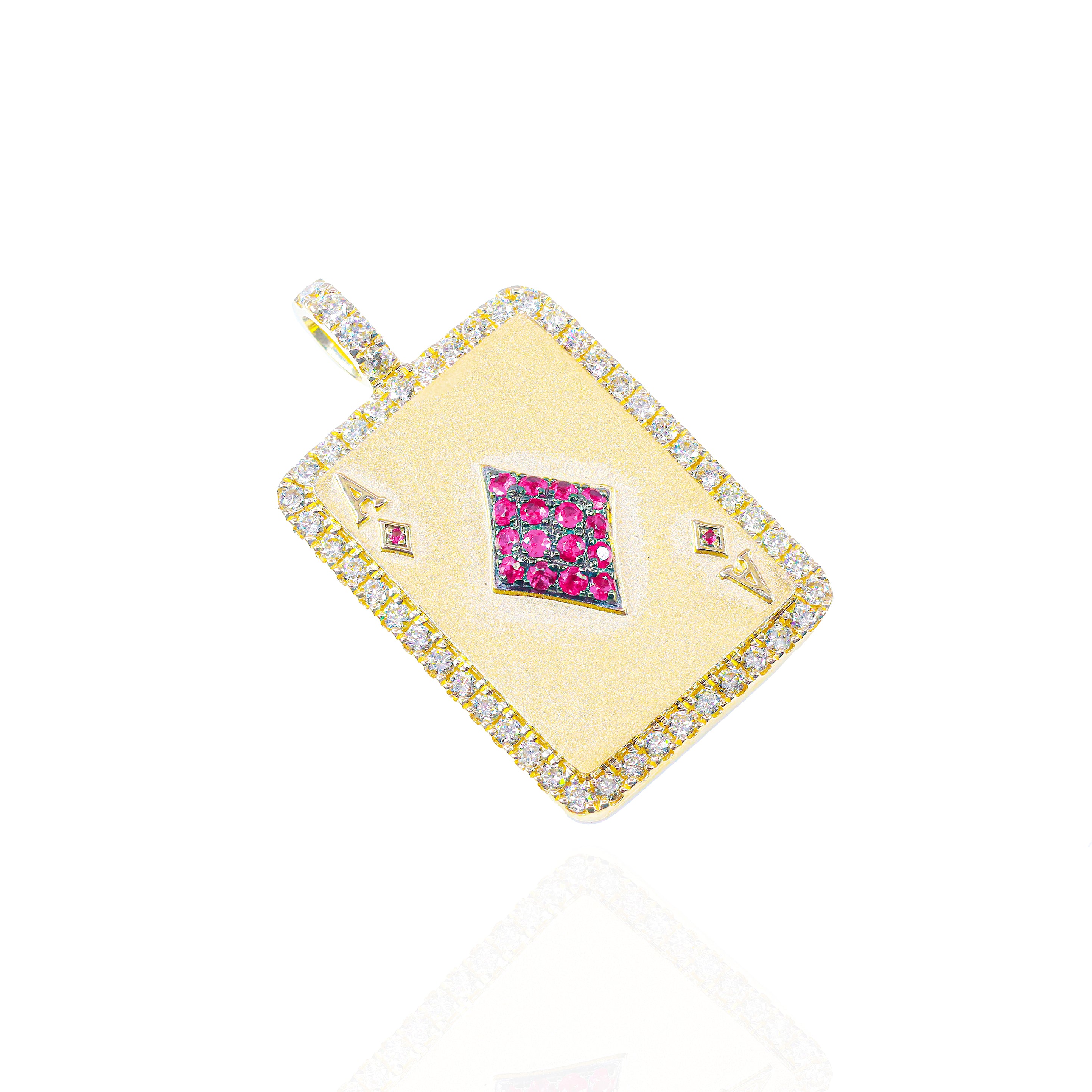 Ace of Diamonds Card Pendant with Red Rubies