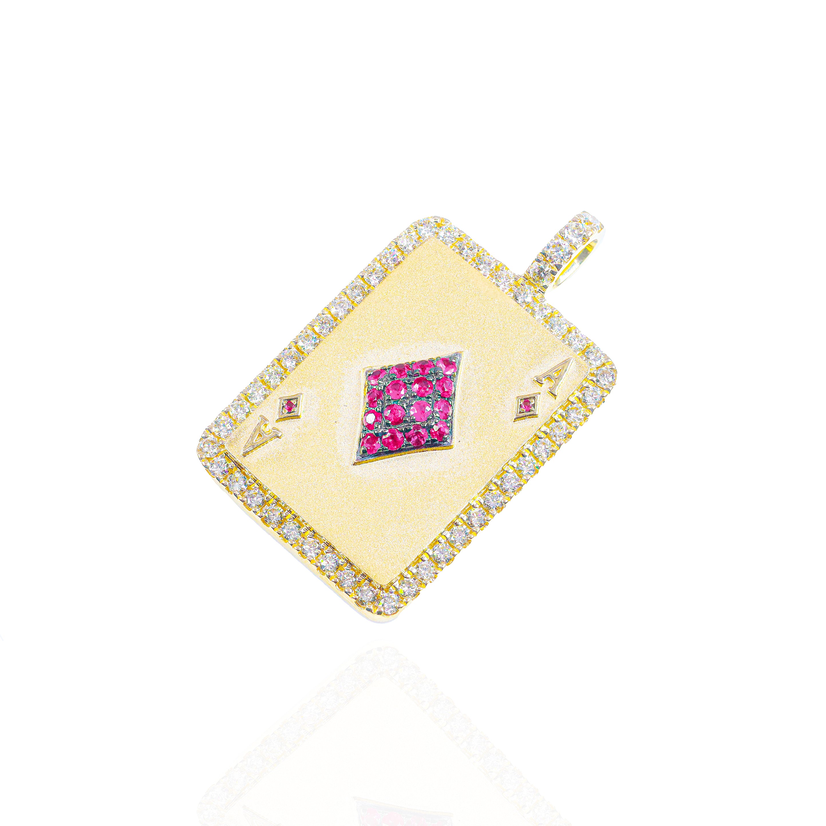 Ace of Diamonds Card Pendant with Red Rubies