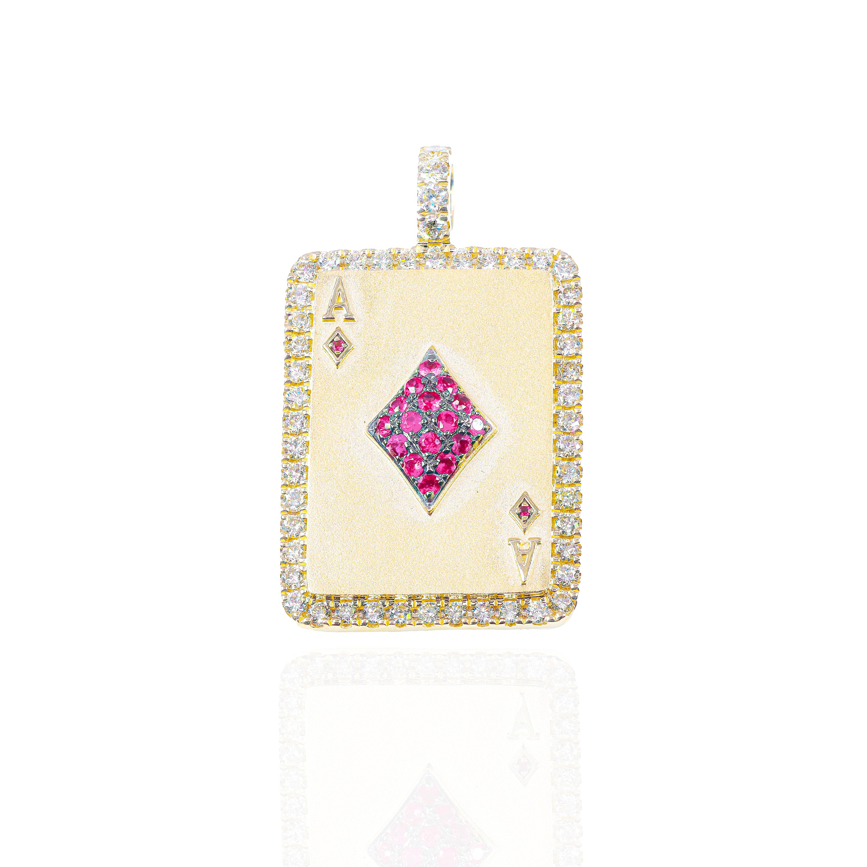 Ace of Diamonds Card Pendant with Red Rubies