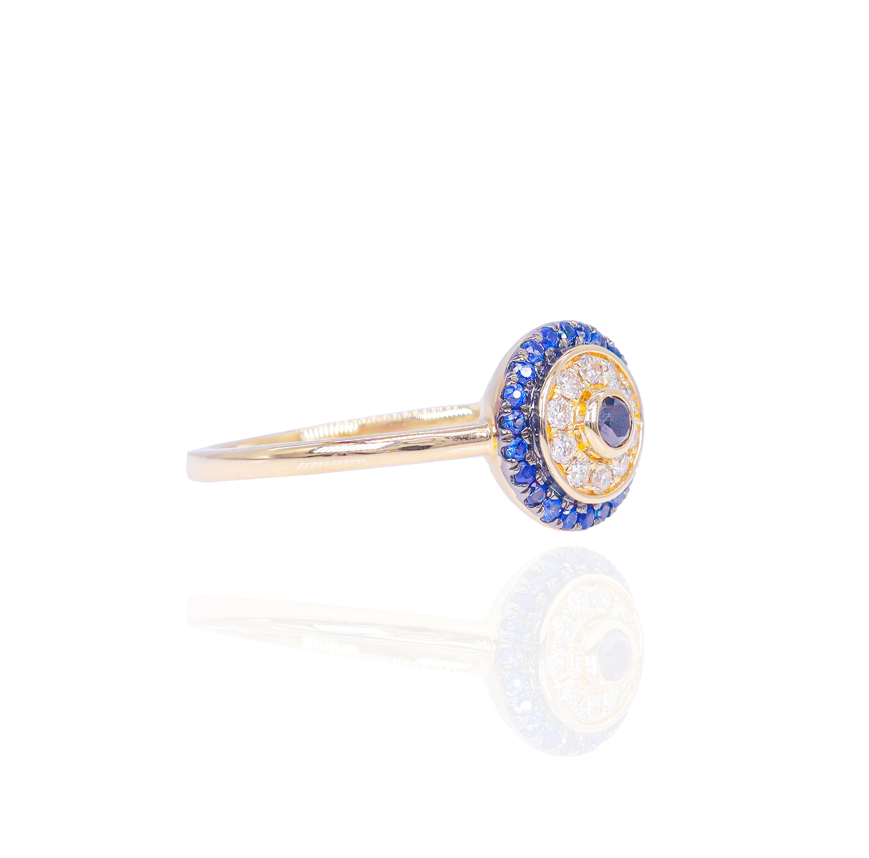 Evil Eye Diamond Ring with Blue Sapphire