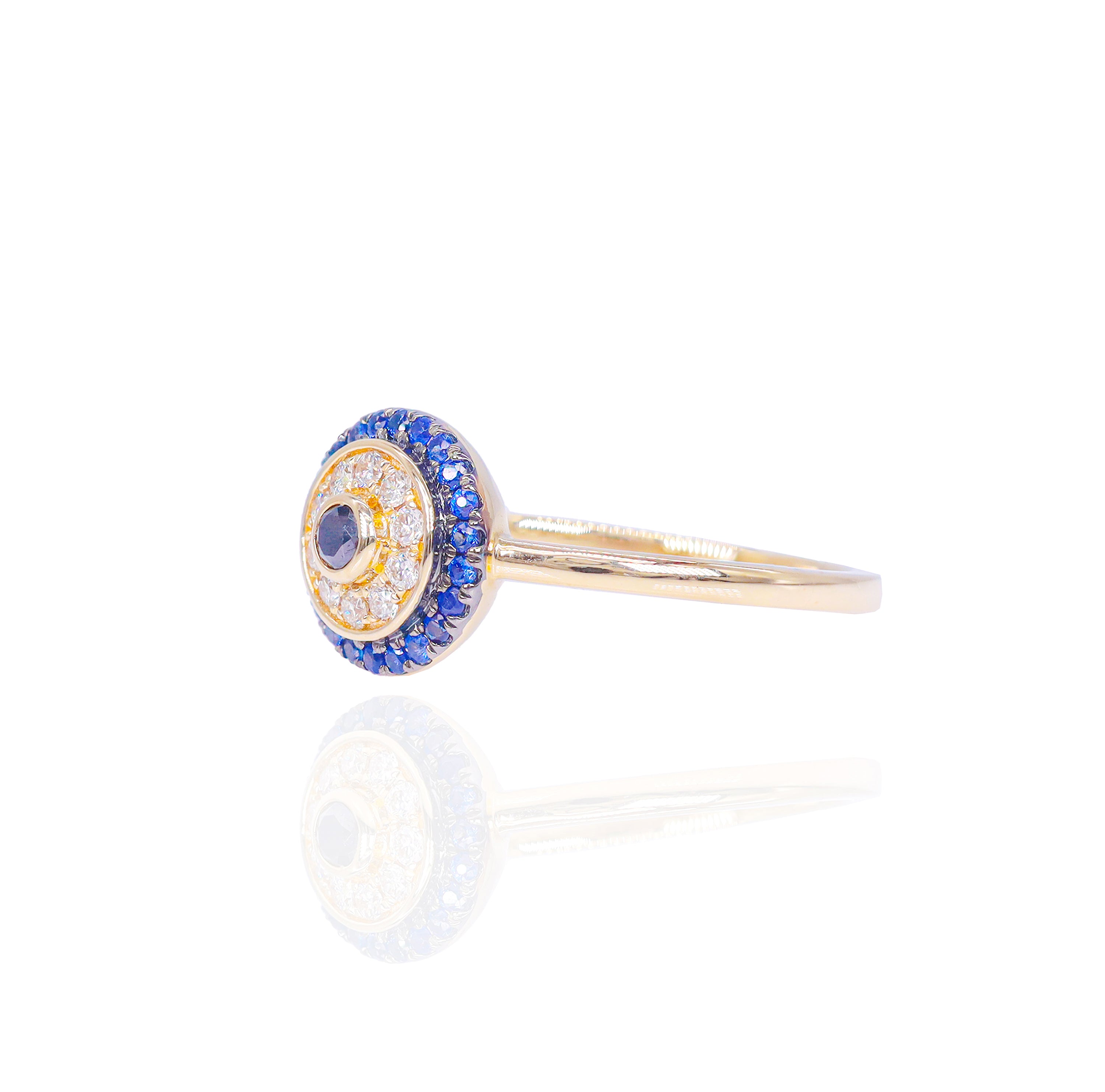 Evil Eye Diamond Ring with Blue Sapphire