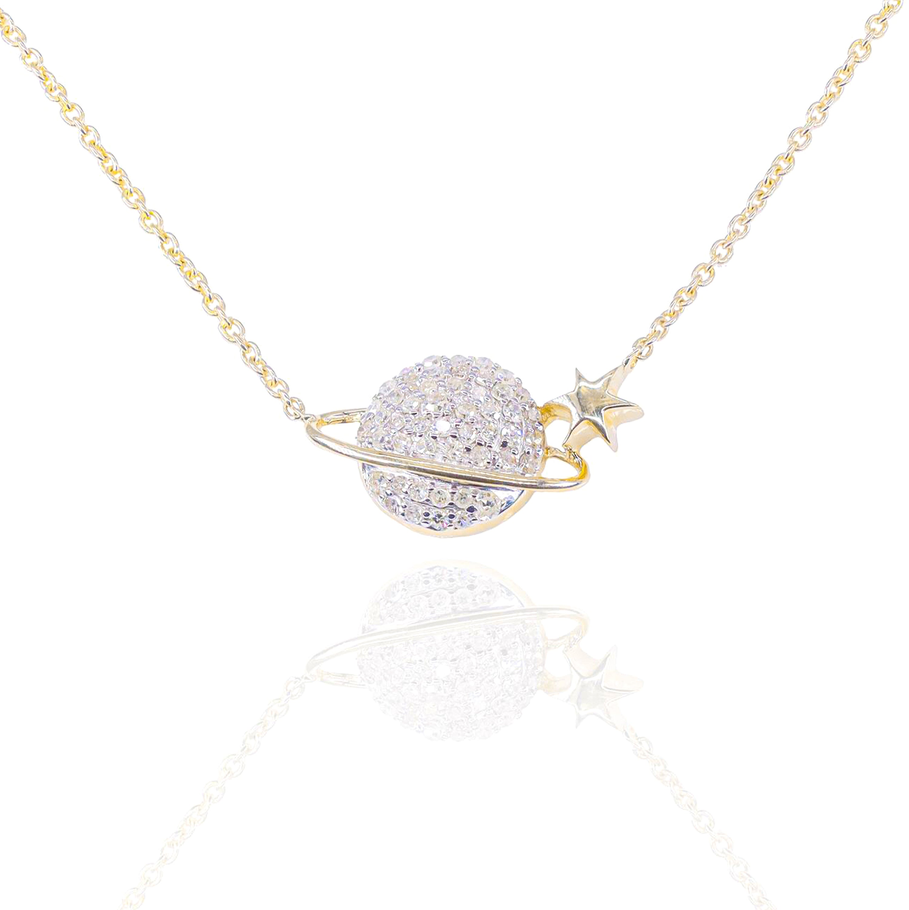 Diamond Saturn Pendant w/ Link Chain