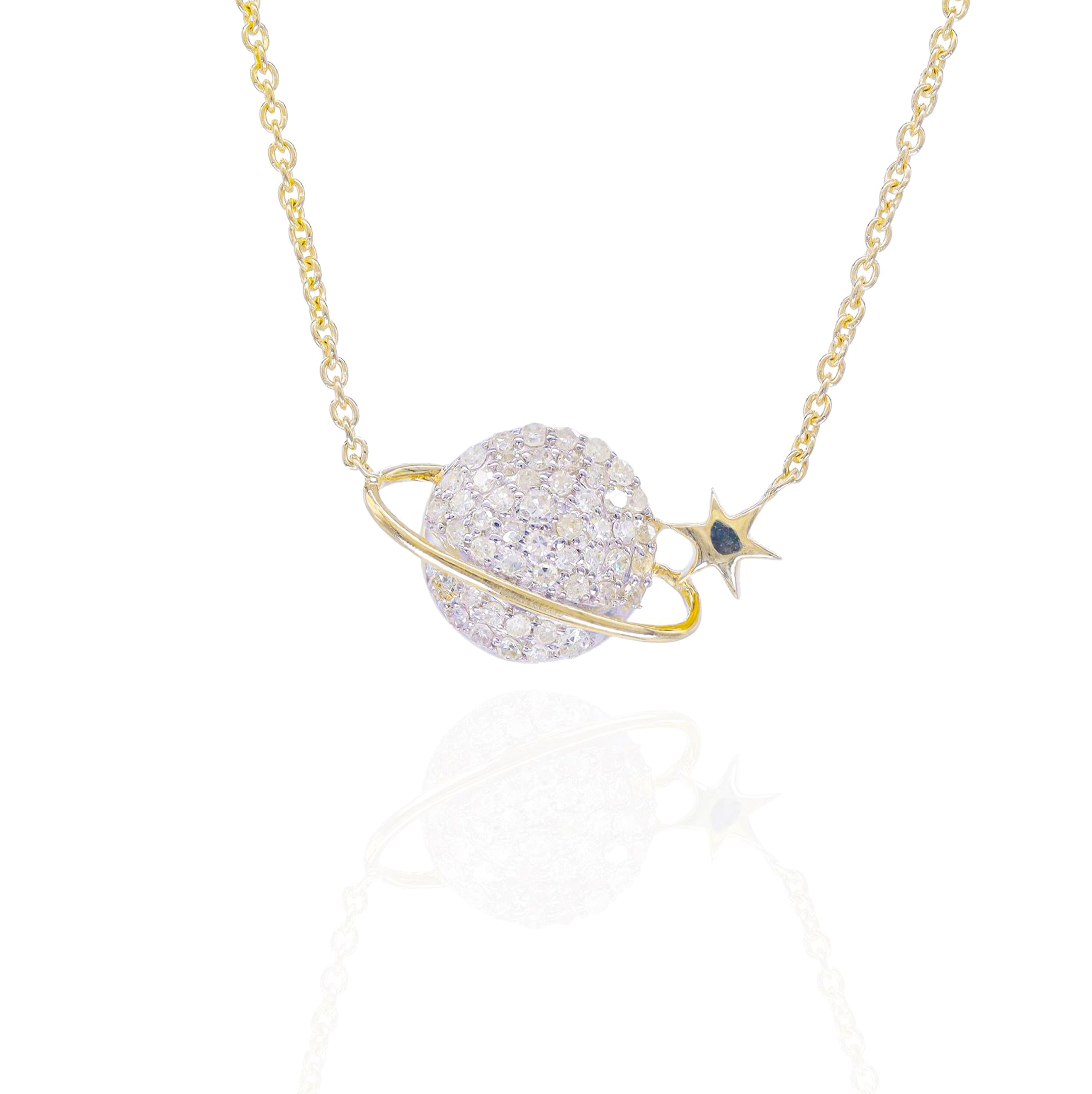 Diamond Saturn Pendant w/ Link Chain