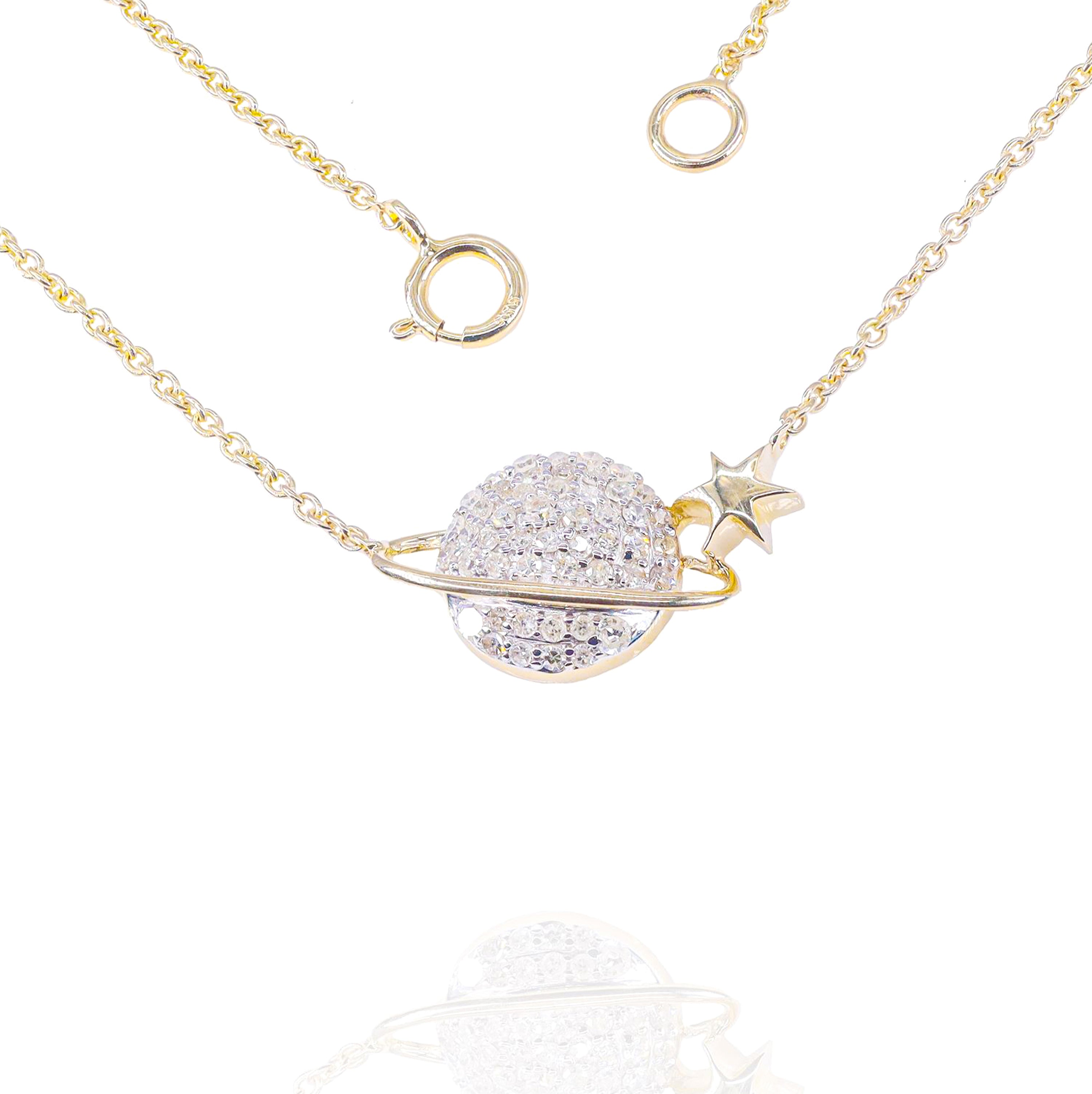 Diamond Saturn Pendant w/ Link Chain