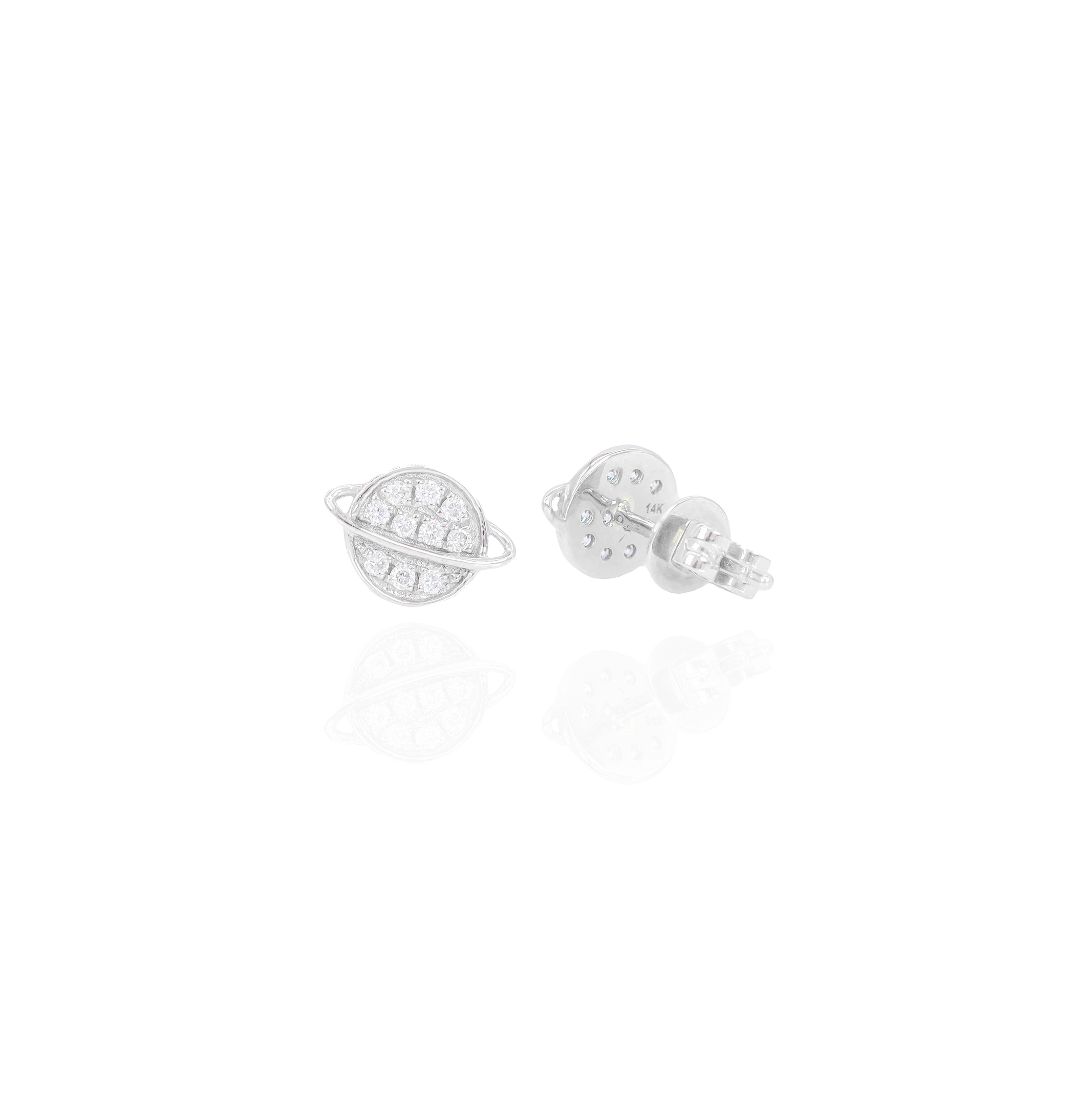 Flat Saturn Diamond Earrings