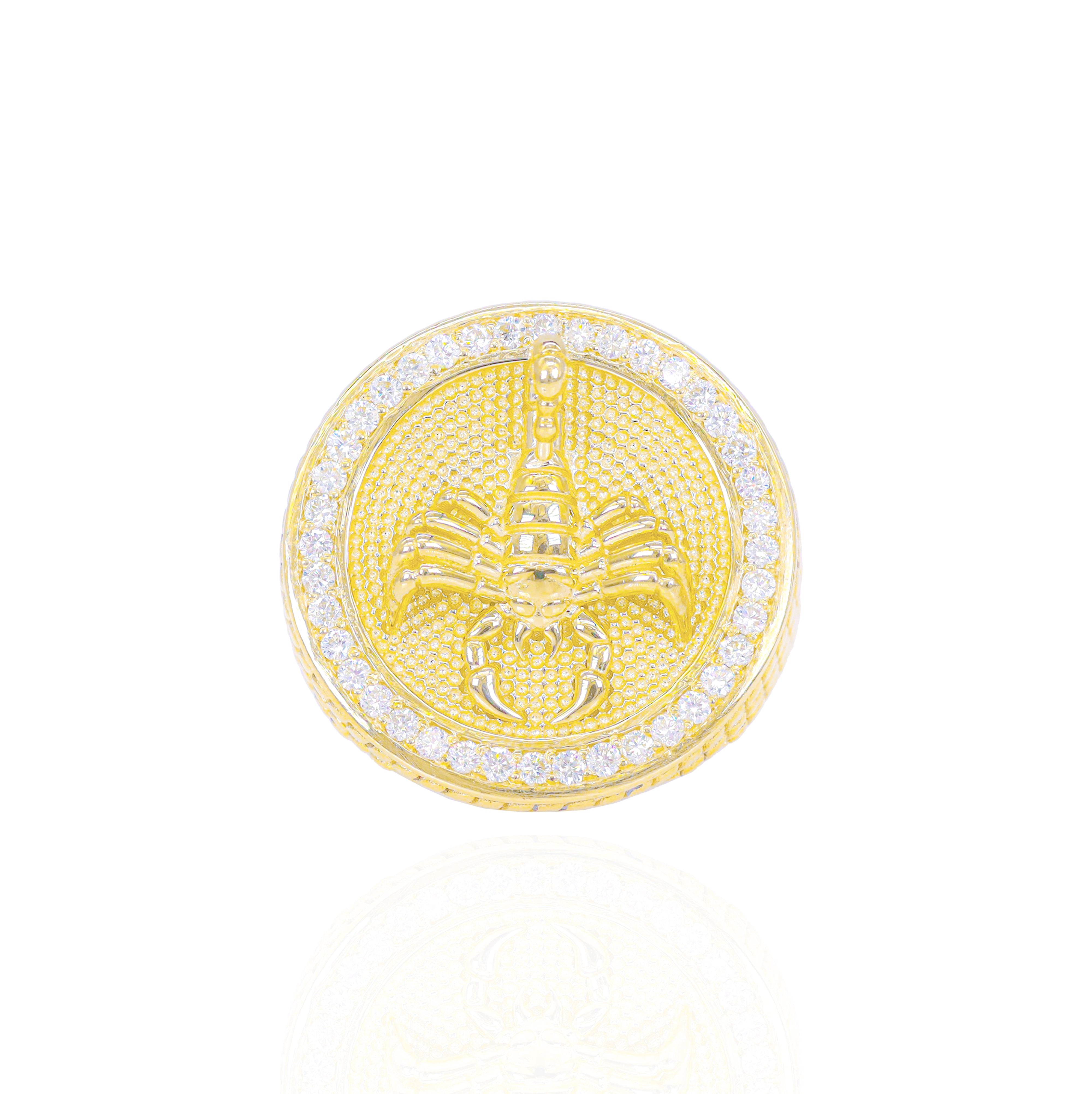 Solid Gold 3D Scorpion Ring w/ Diamond Border