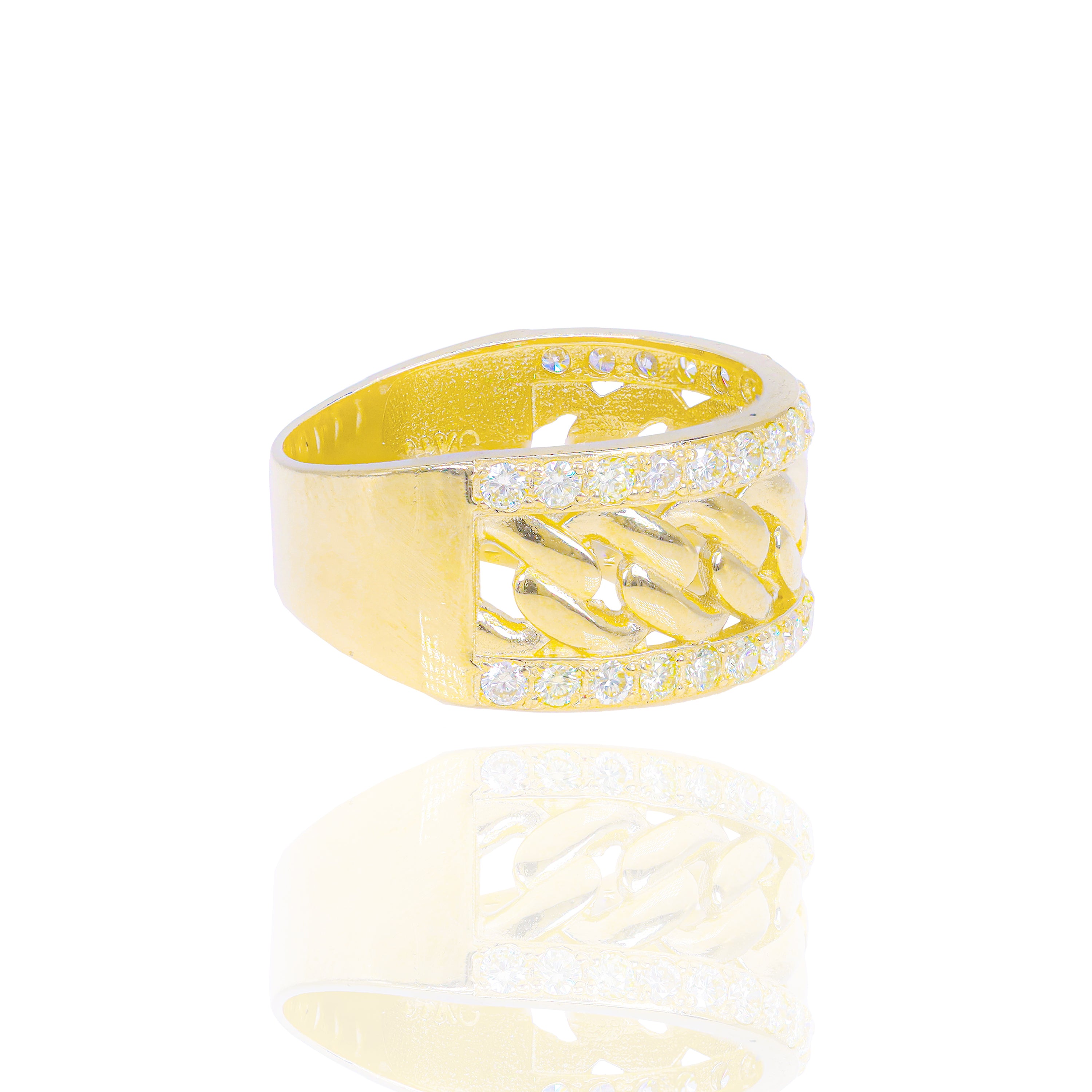 Solid Gold Cuban Ring w/ Diamond Borders