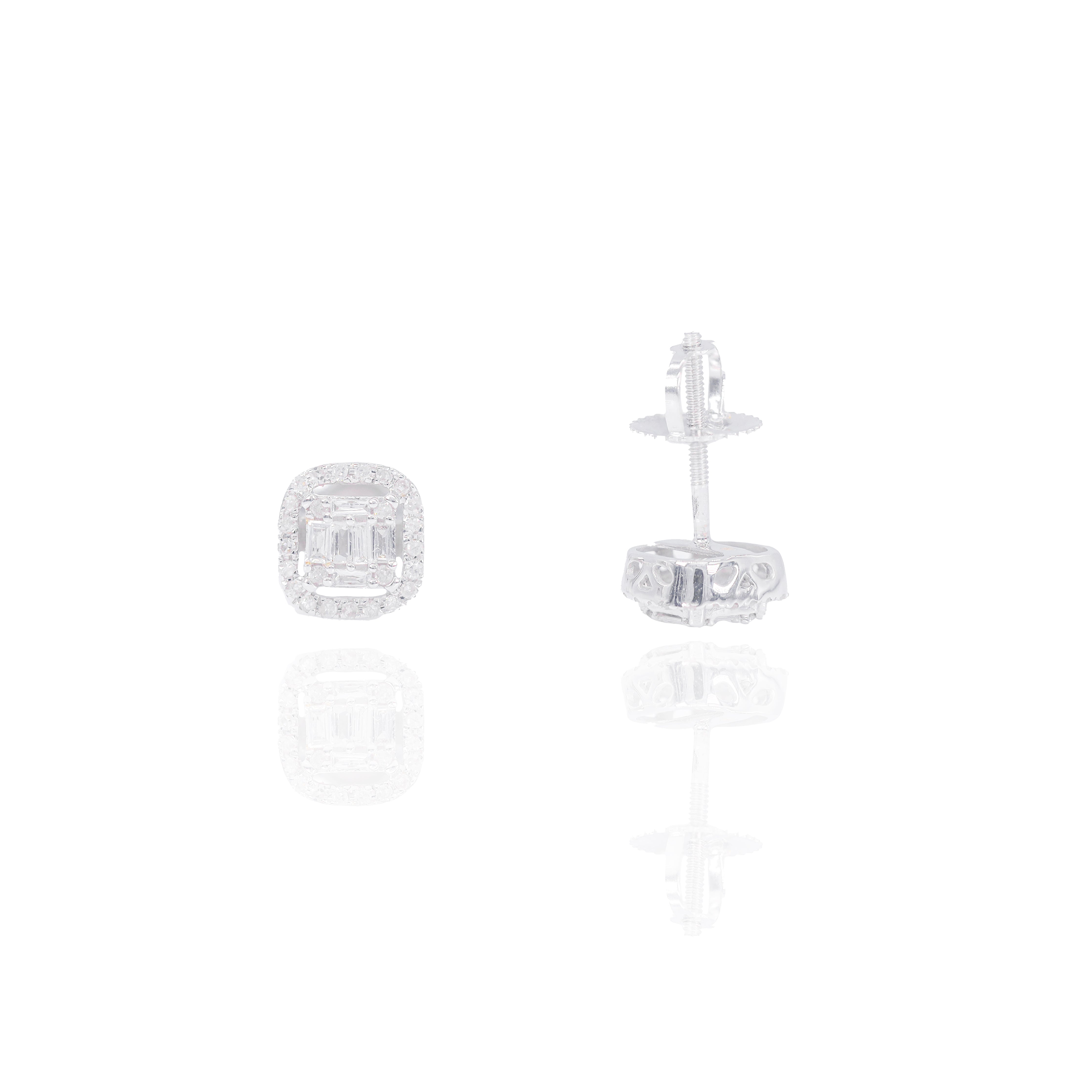 Square Shaped Baguette Diamond Earrings w/ Border