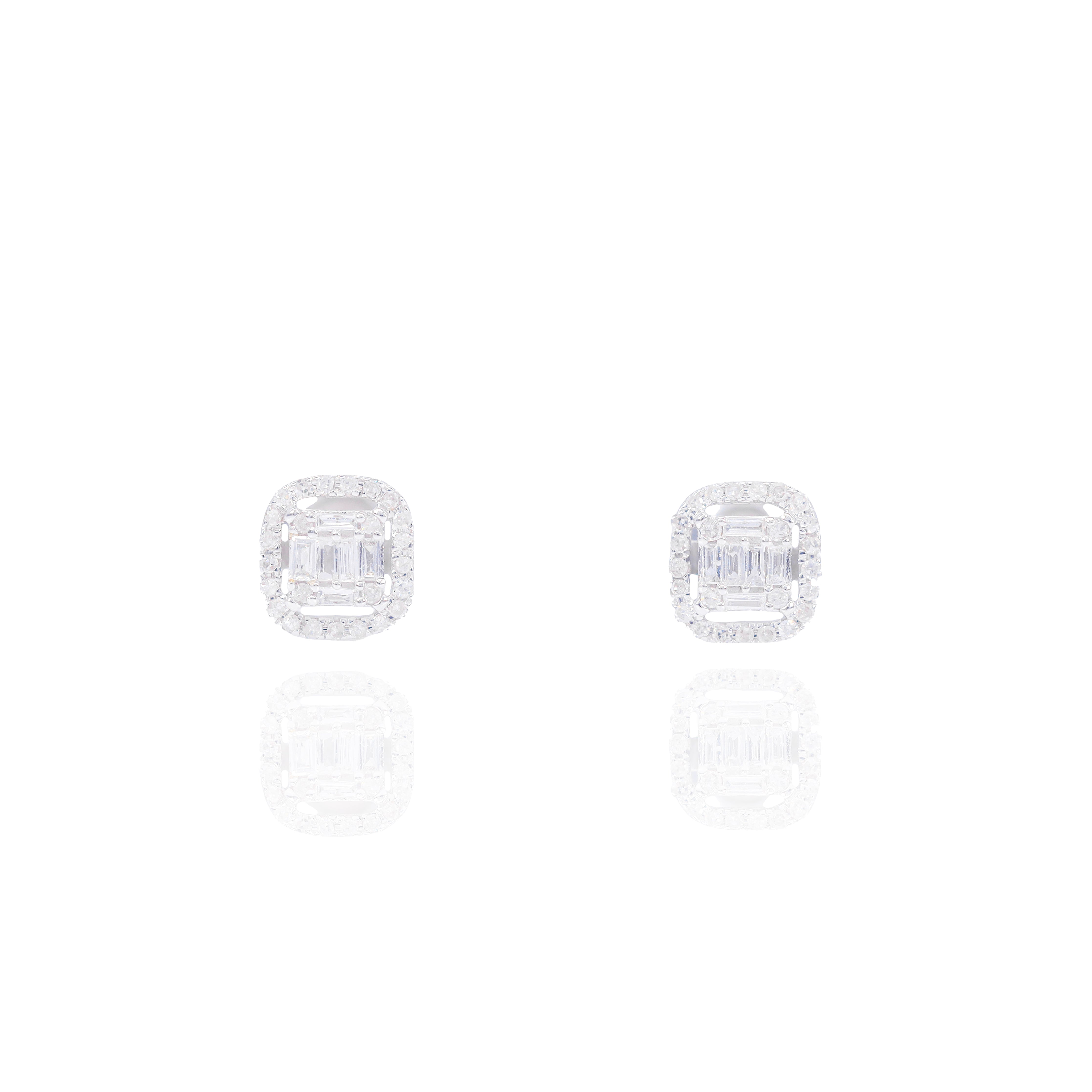 Square Shaped Baguette Diamond Earrings w/ Border