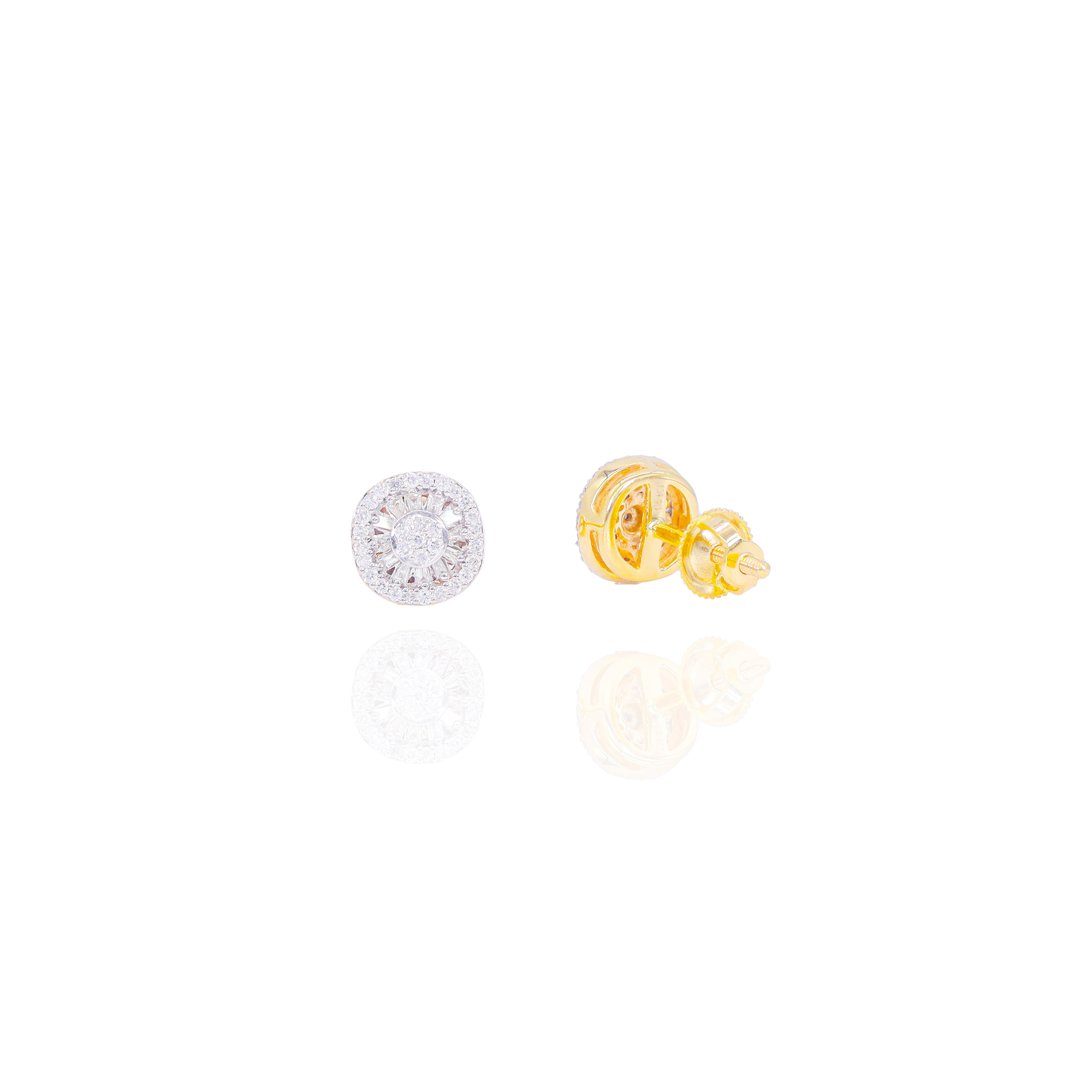 Cluster Diamond Earrings w/ Baguette Diamond Border