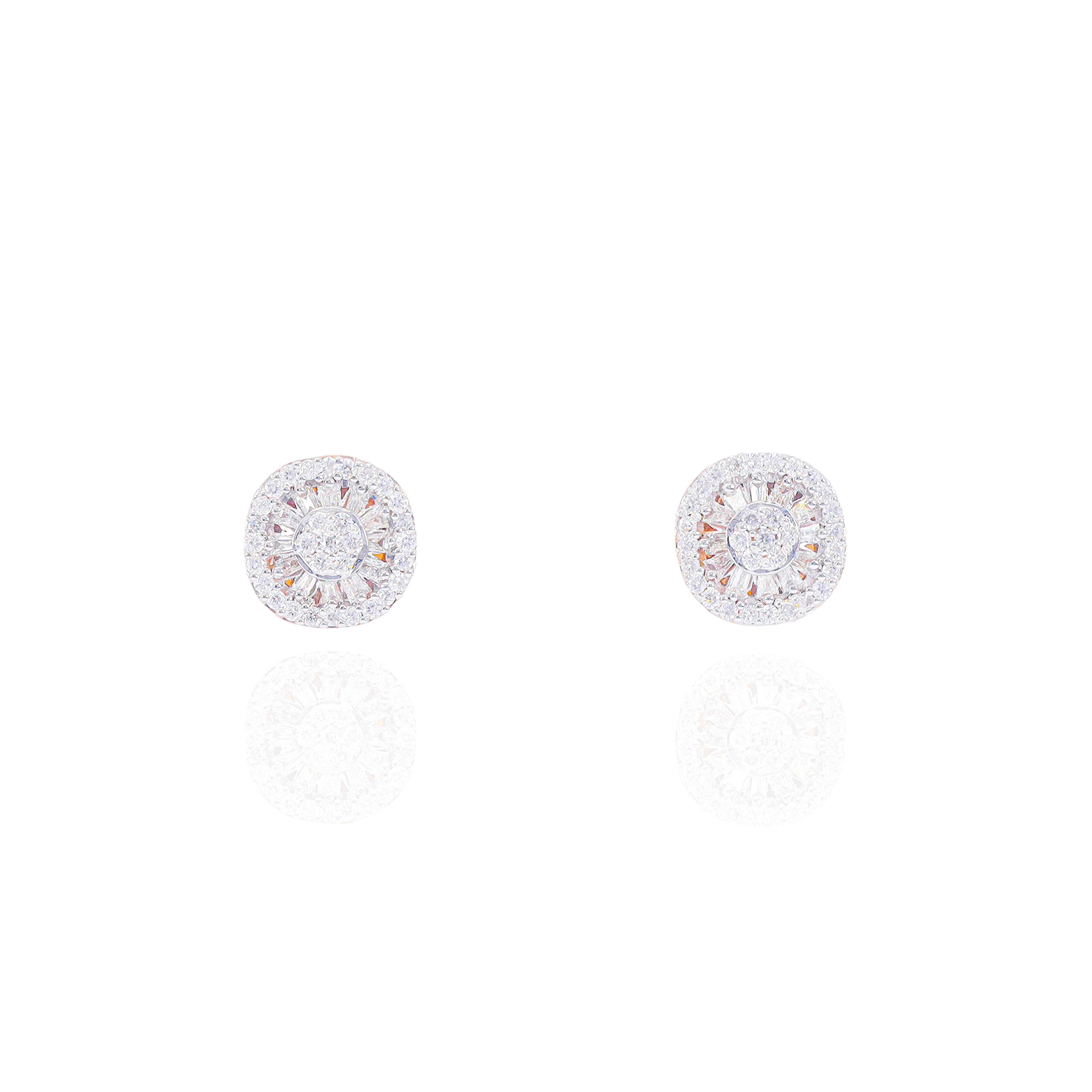 Cluster Diamond Earrings w/ Baguette Diamond Border