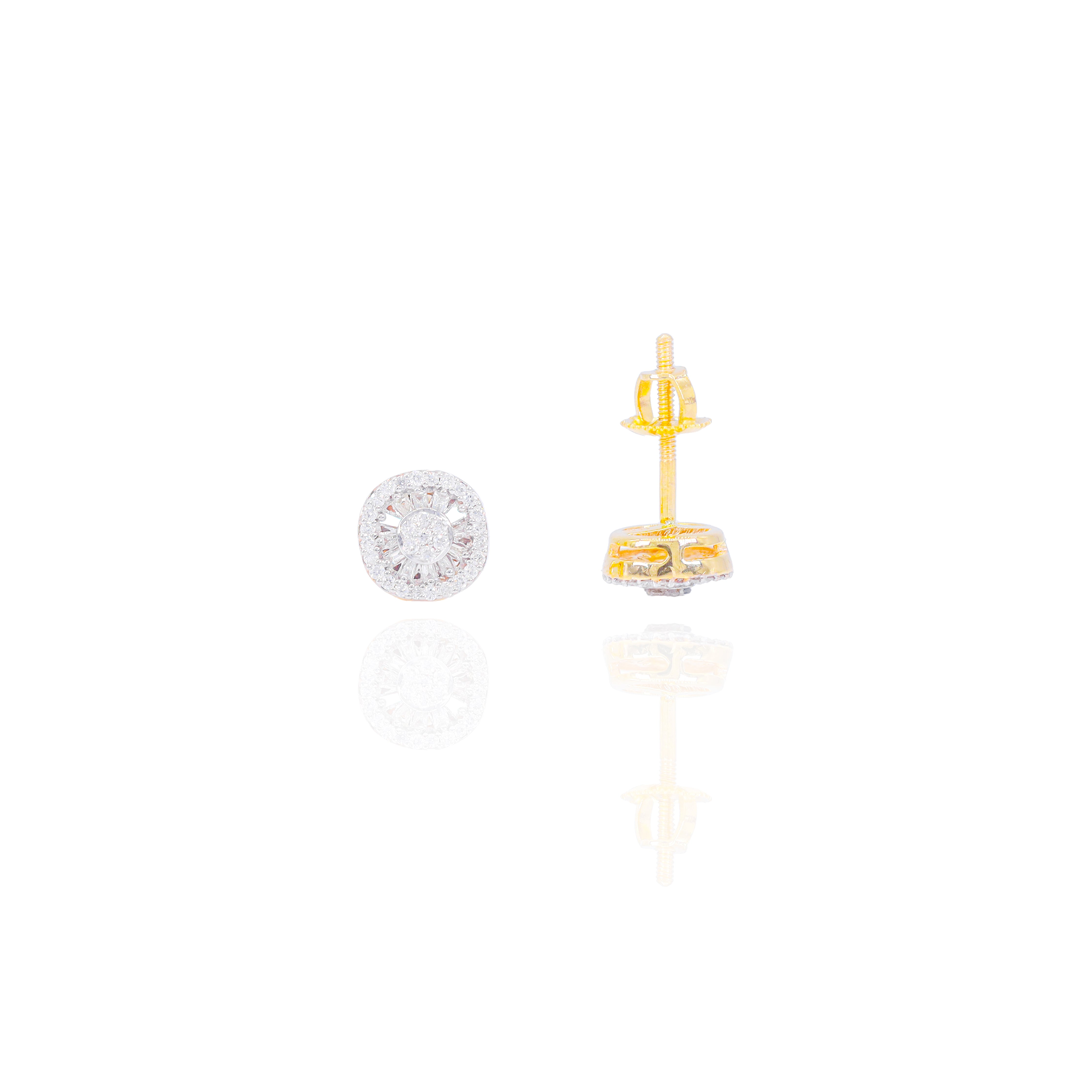 Cluster Diamond Earrings w/ Baguette Diamond Border