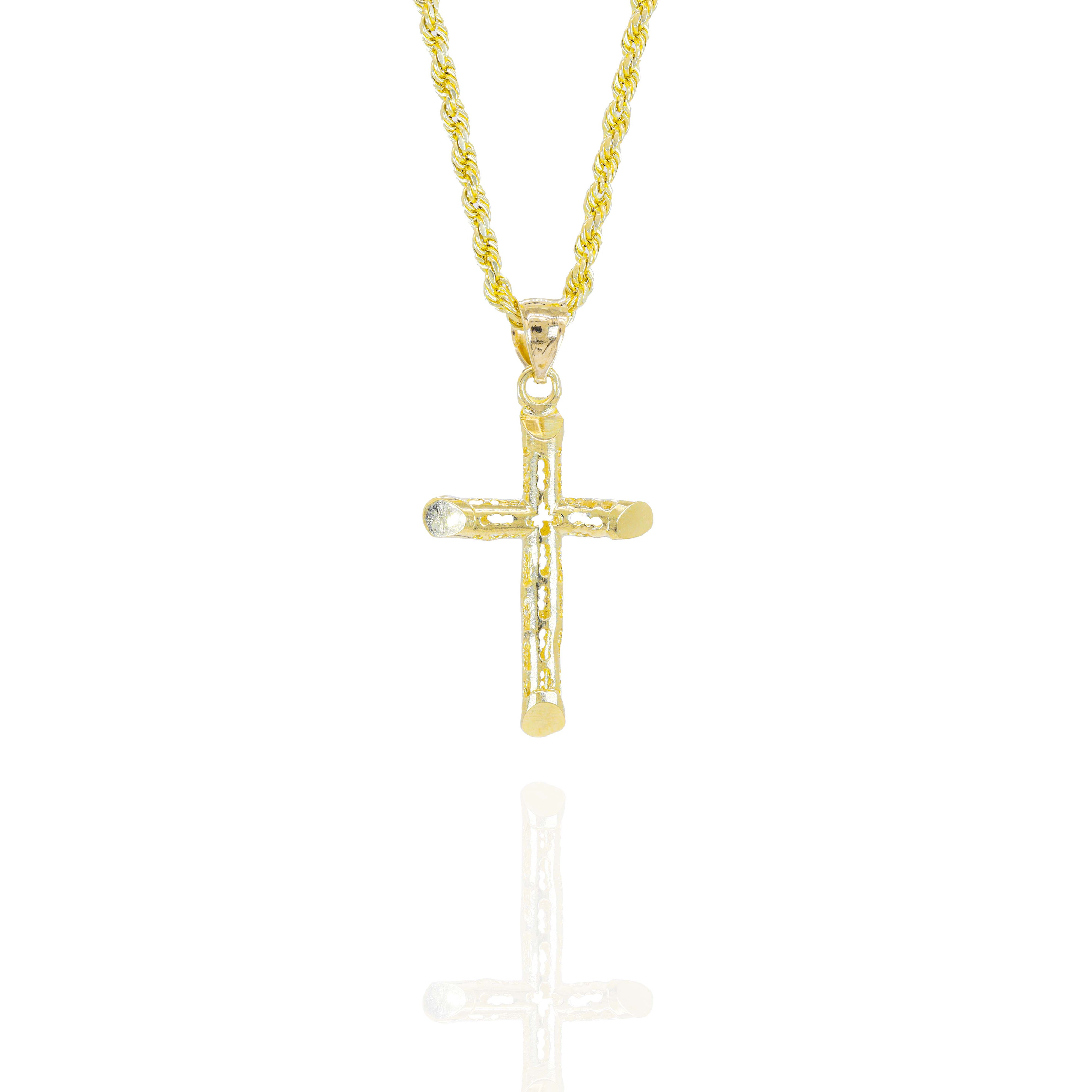 Italian Gold Cross Pendant with Opening (Extra-Small)