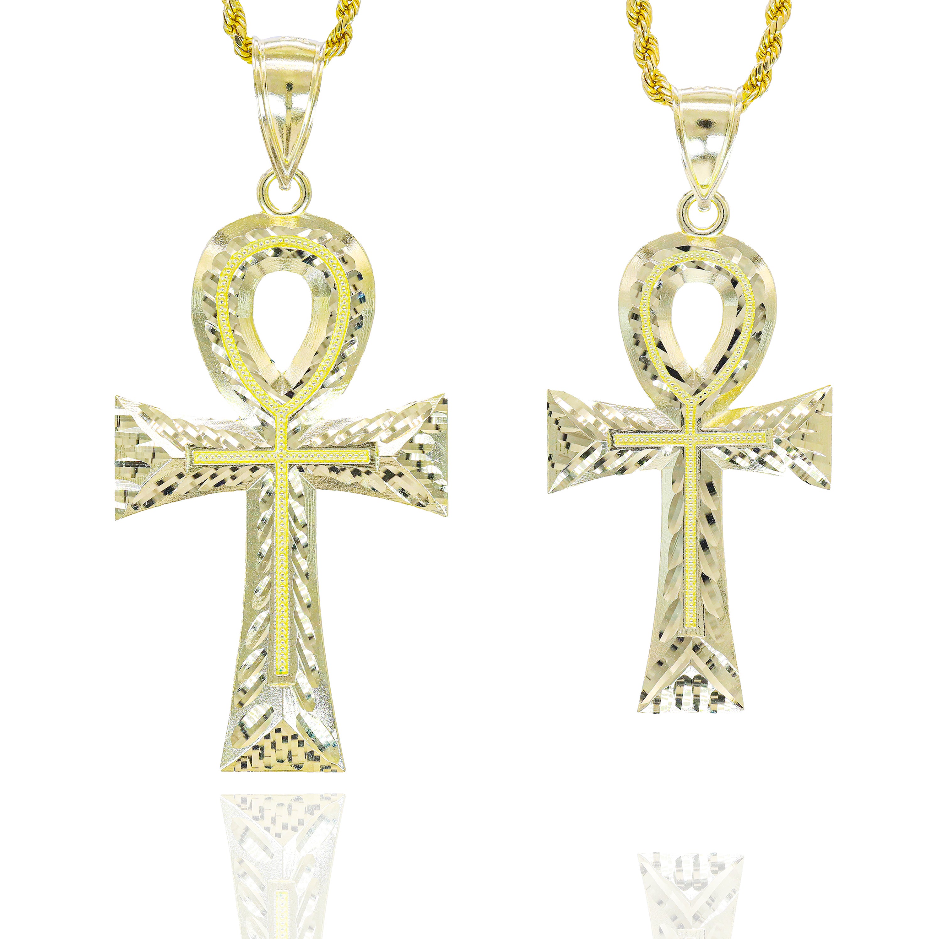 10KT Yellow Gold Small/Large Fluted Ankh Solid Gold Pendant