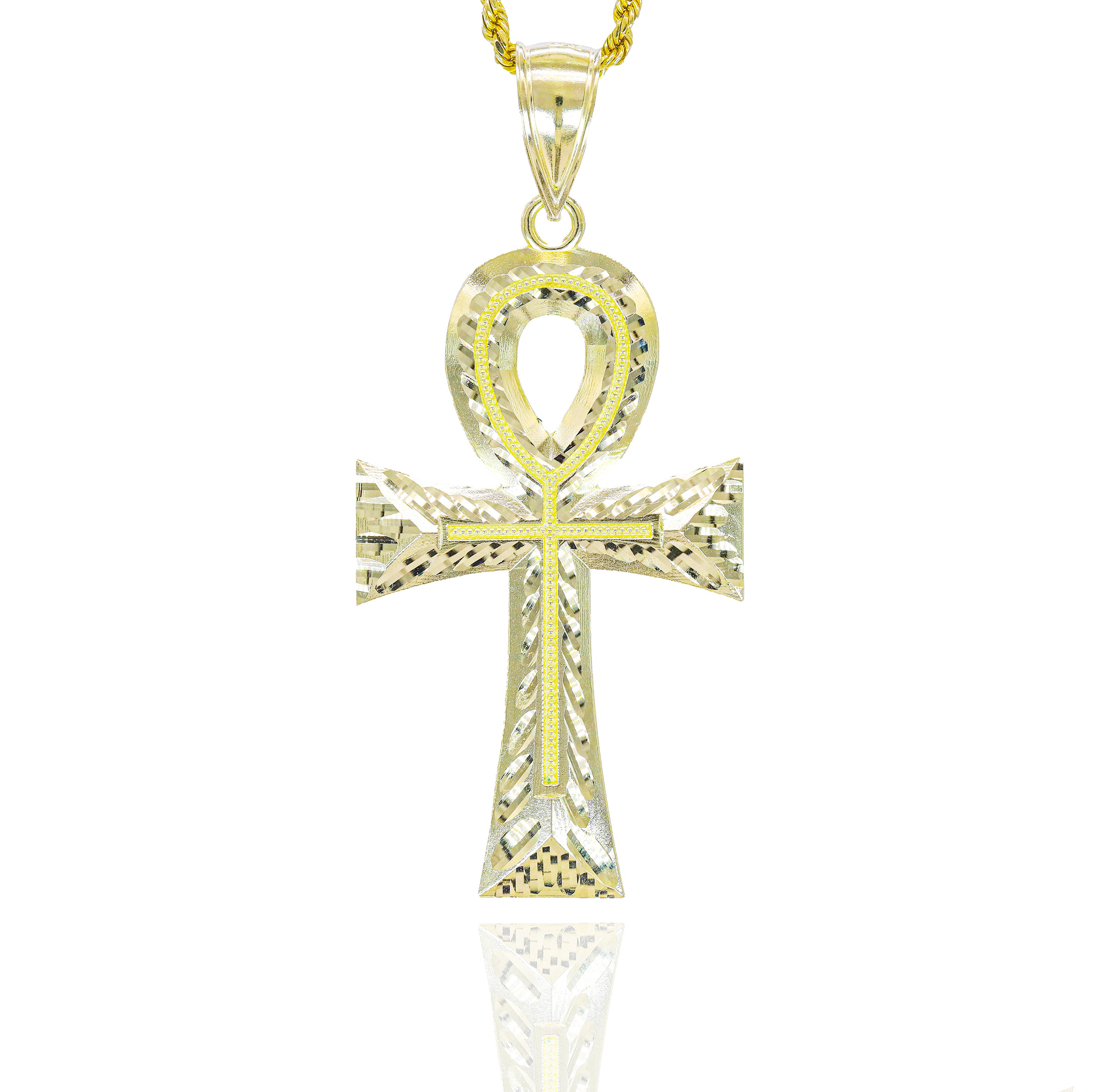 10KT Yellow Gold Small/Large Fluted Ankh Solid Gold Pendant