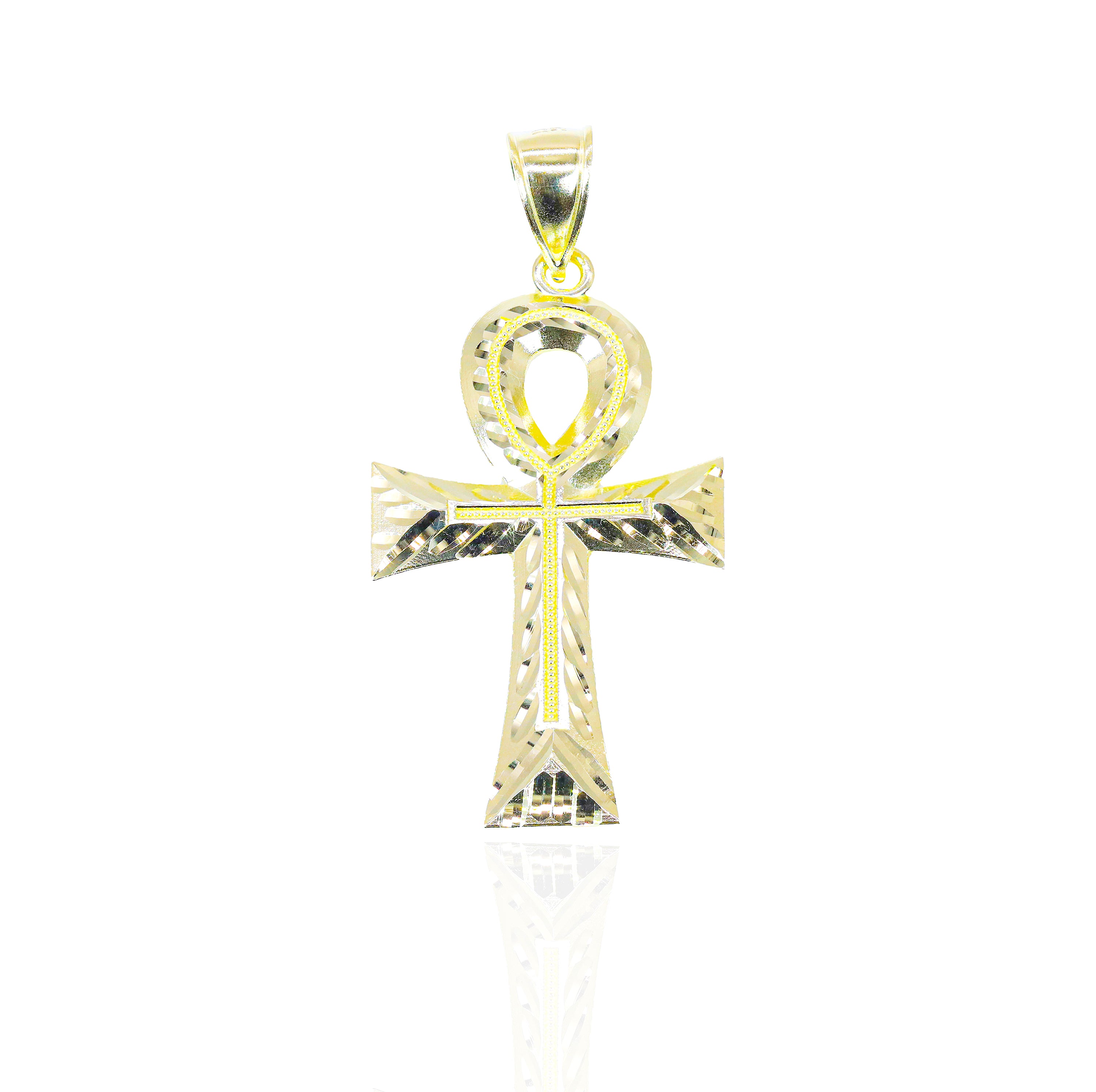 10KT Yellow Gold Small/Large Fluted Ankh Solid Gold Pendant