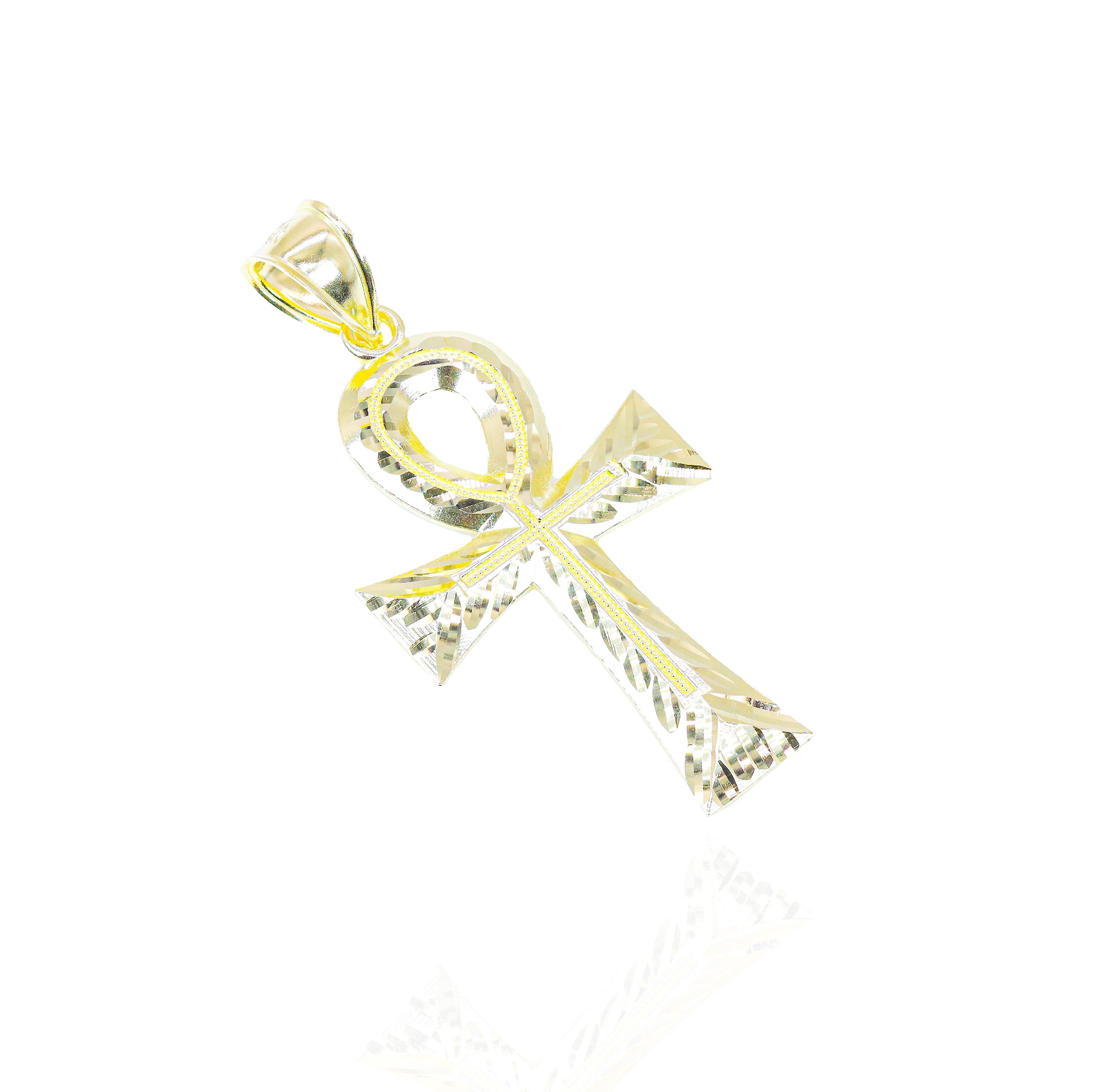 10KT Yellow Gold Small/Large Fluted Ankh Solid Gold Pendant