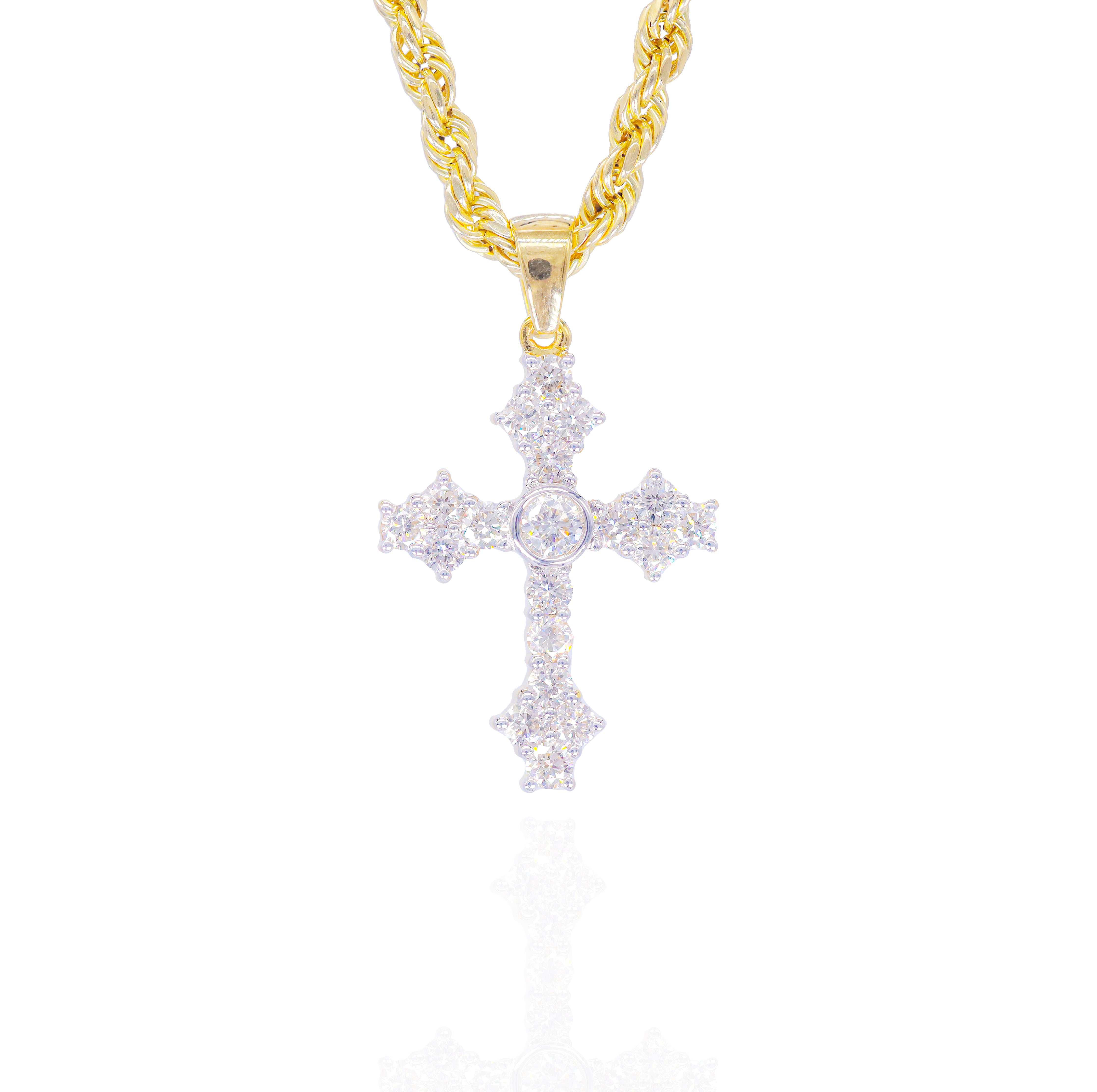 Small Cross with Center Stone Diamond Pendant