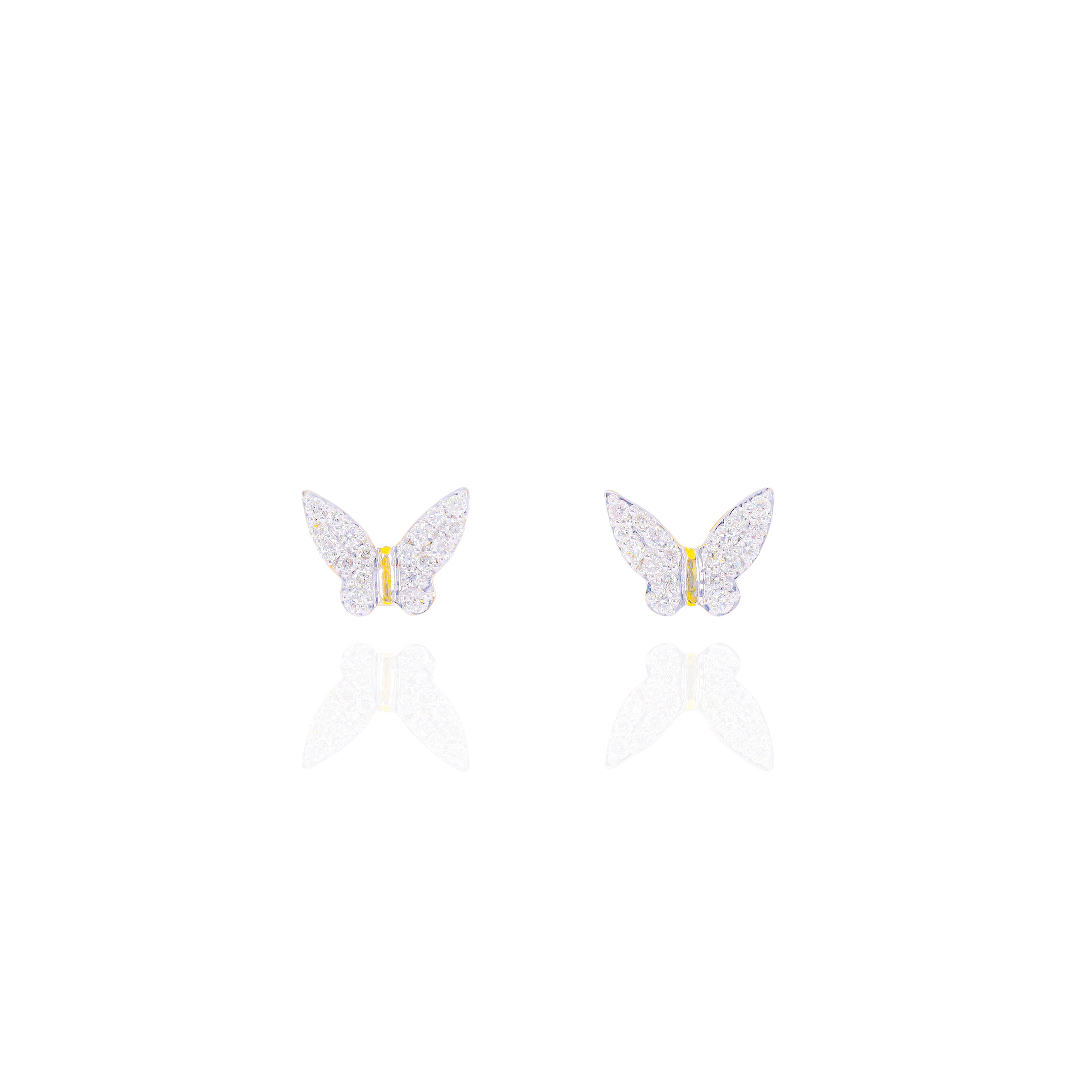 Round Diamond Butterfly Earrings w/ Yellow Gold Middle