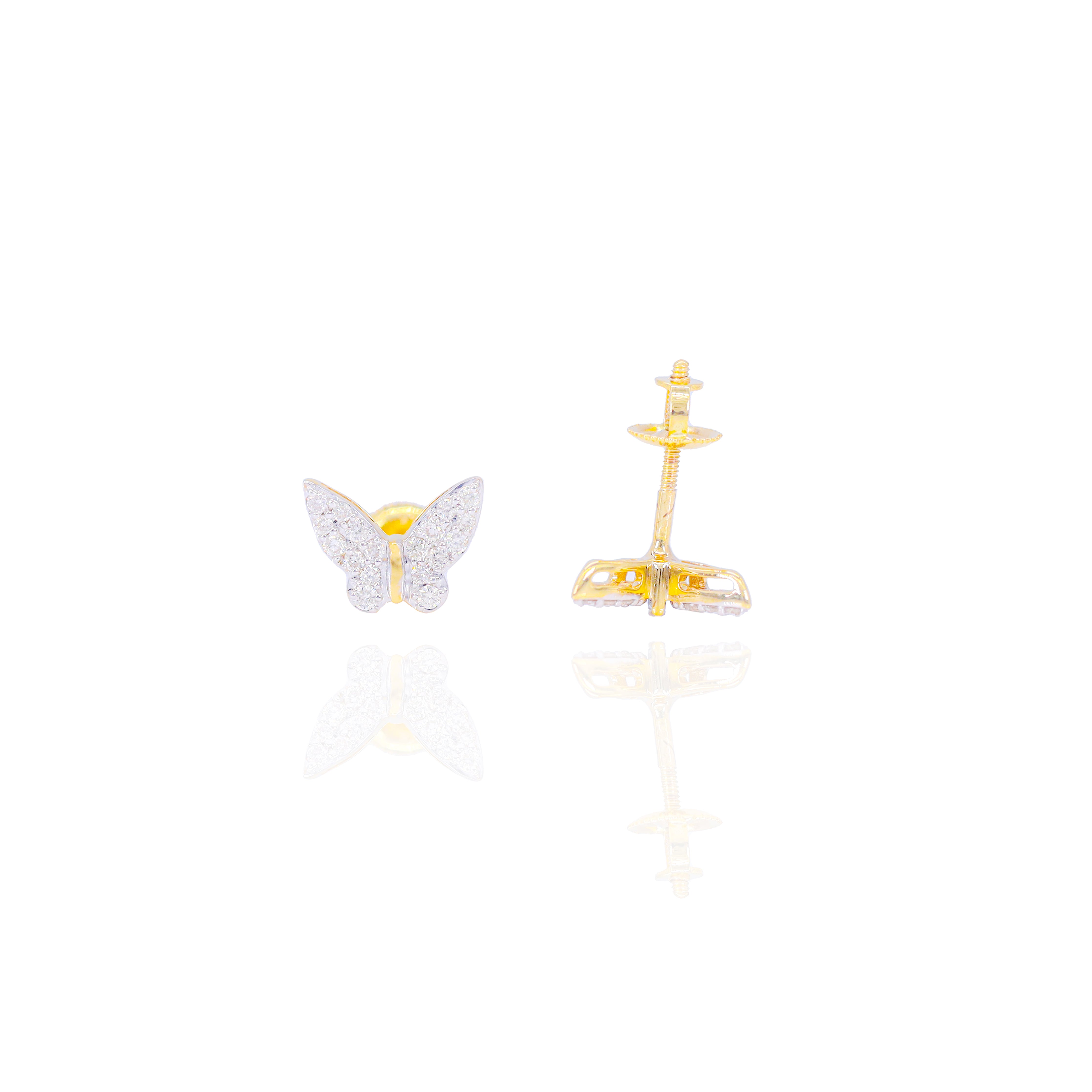 Round Diamond Butterfly Earrings w/ Yellow Gold Middle