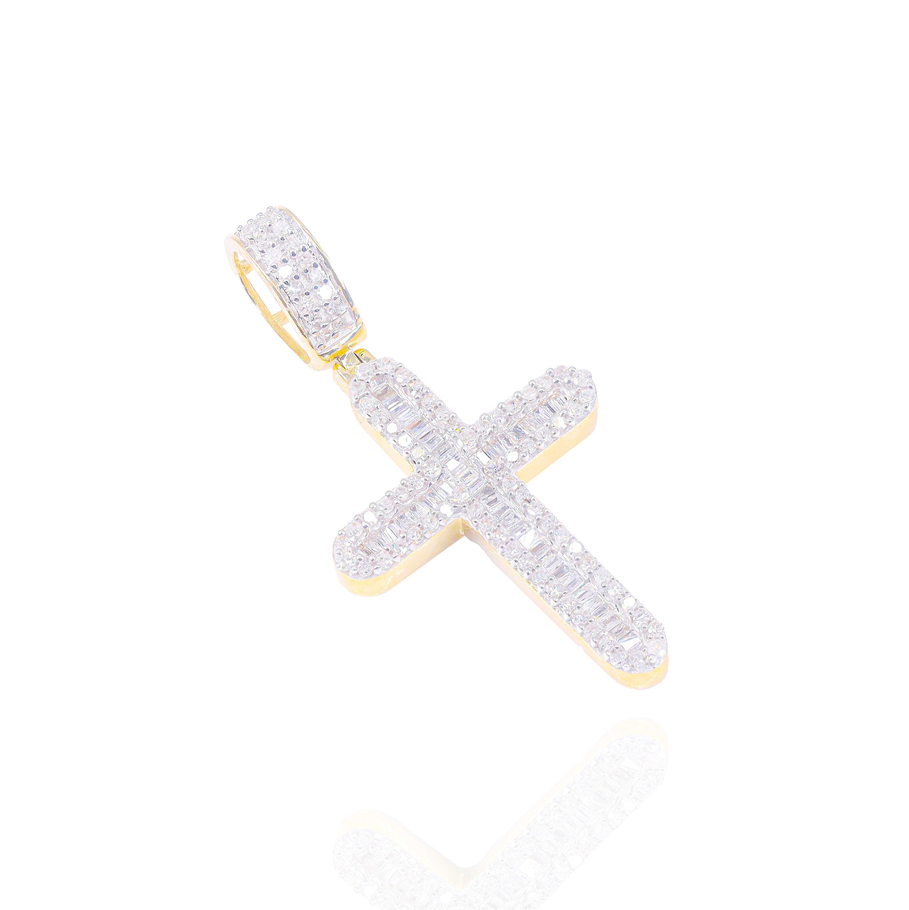 Baguette w/ Round Dimond Border Cross Pendant