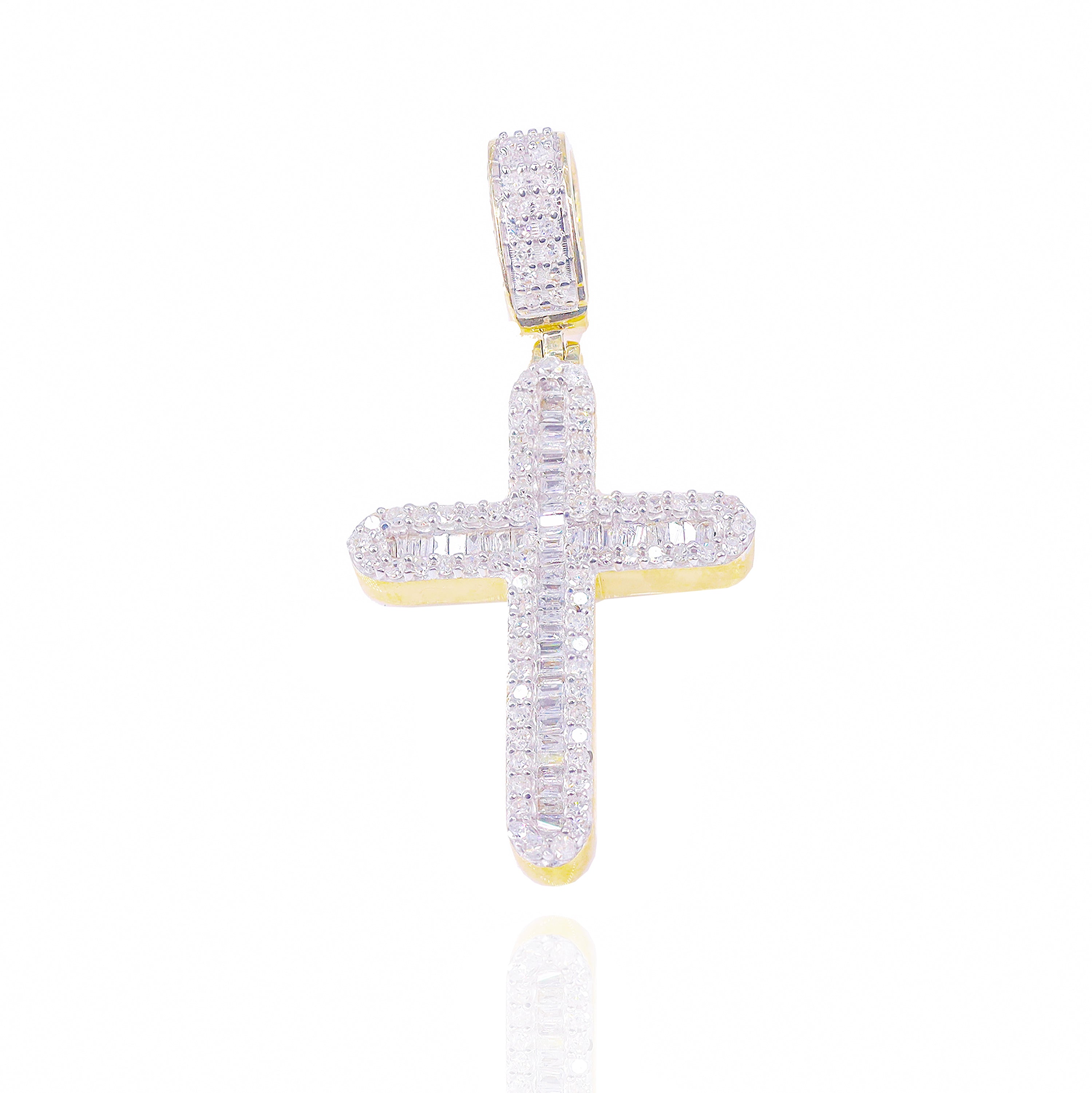 Baguette w/ Round Dimond Border Cross Pendant