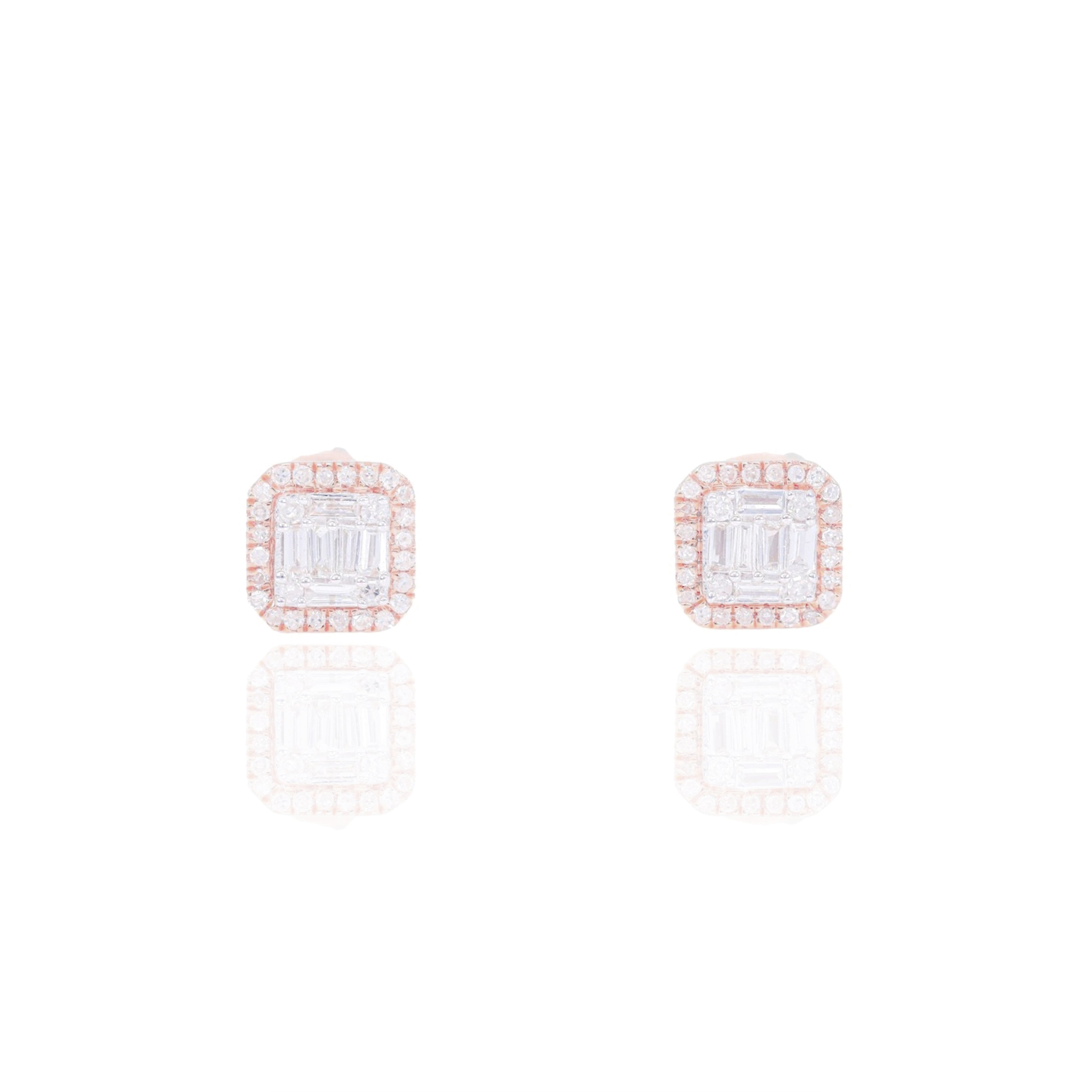 Two-Tone Square Baguette Diamond Cluster Earrings