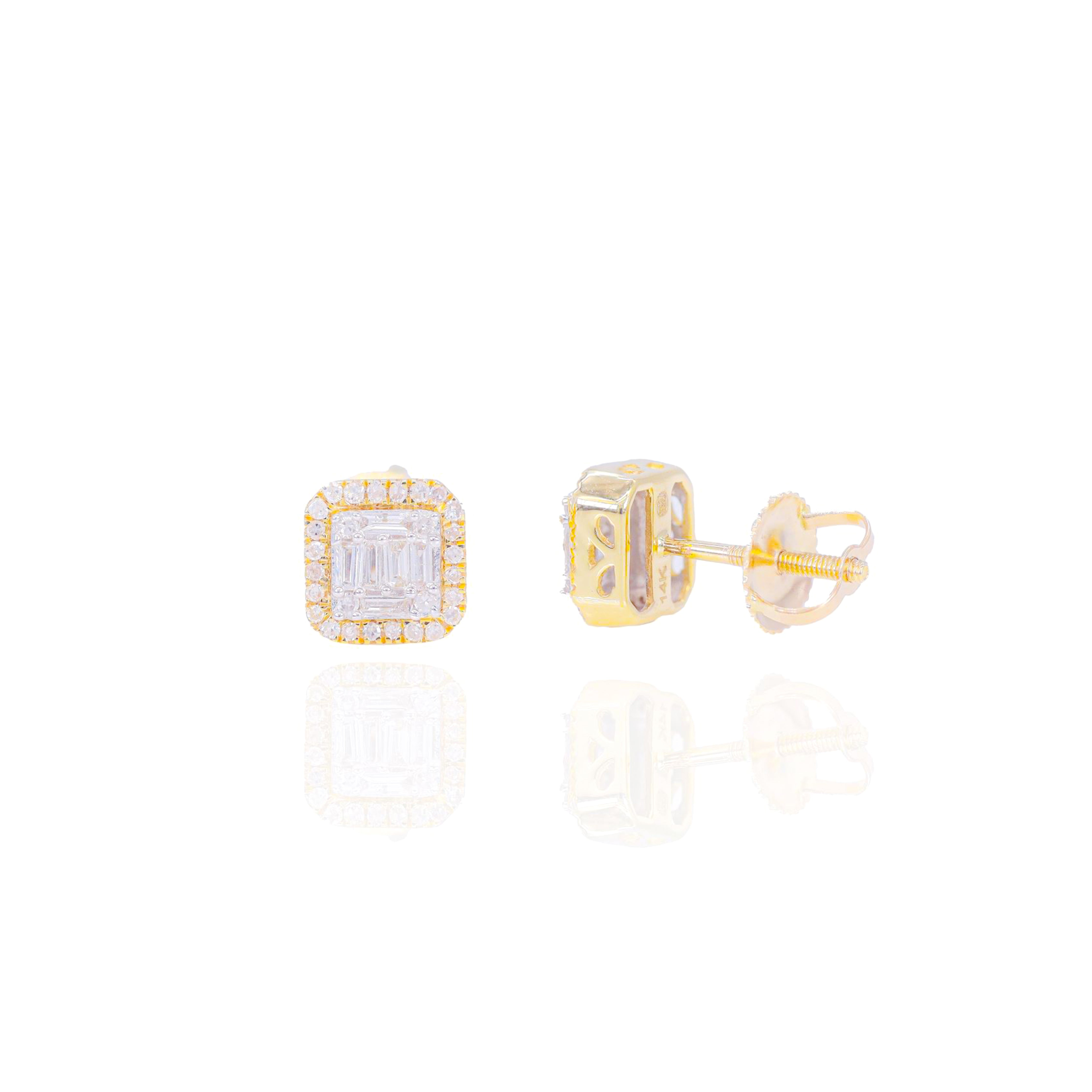 Two-Tone Square Baguette Diamond Cluster Earrings