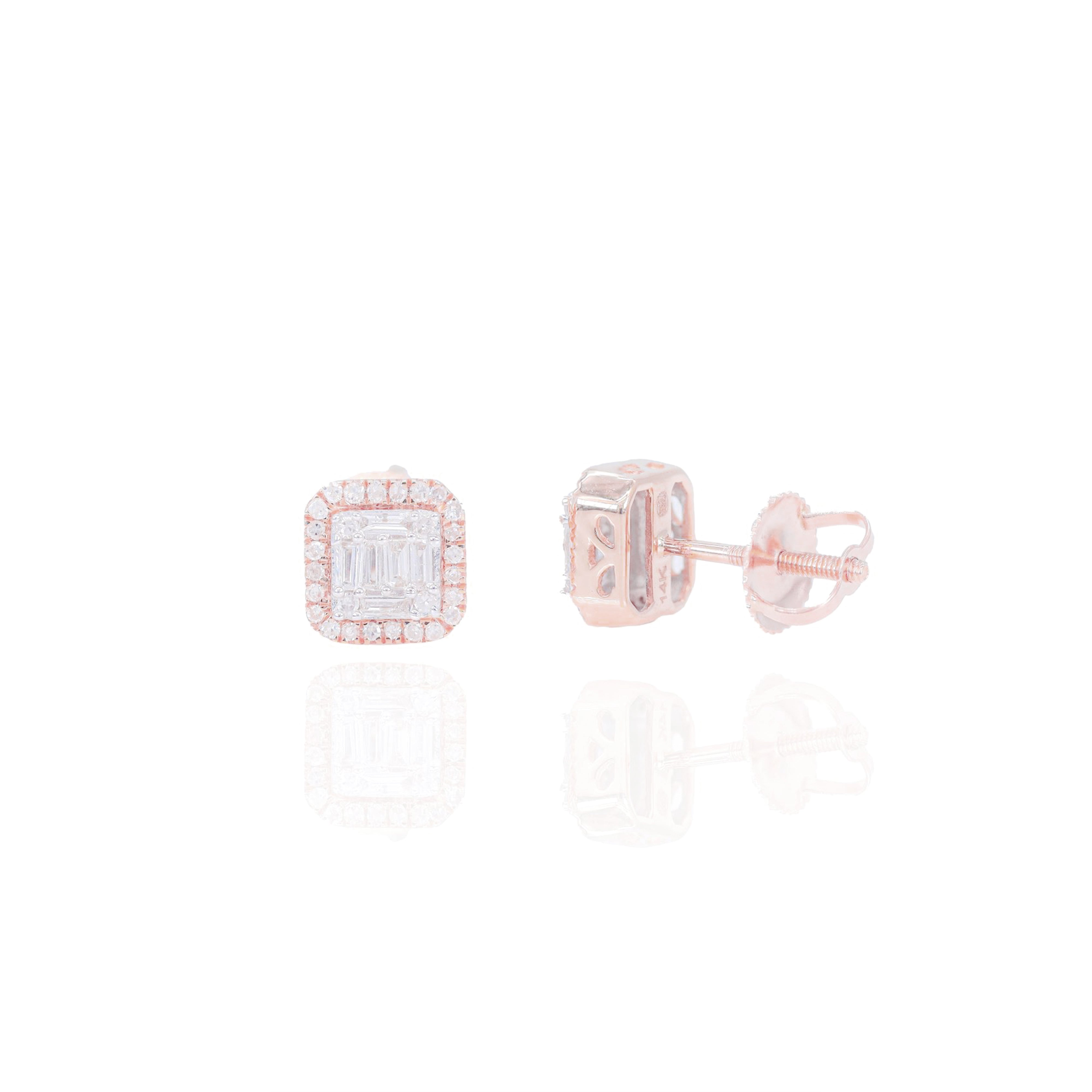 Two-Tone Square Baguette Diamond Cluster Earrings