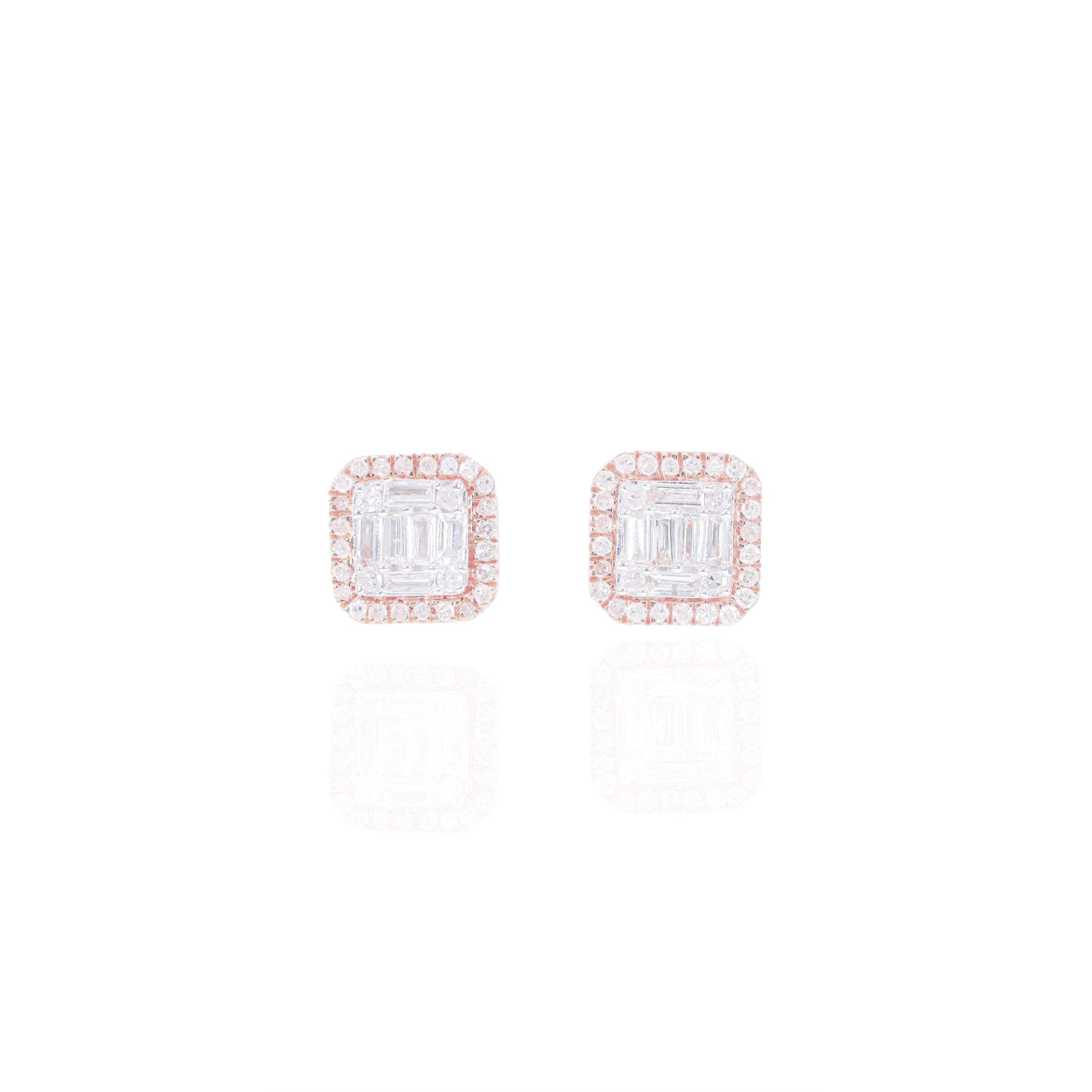 Two-Tone Square Baguette Diamond Cluster Earrings