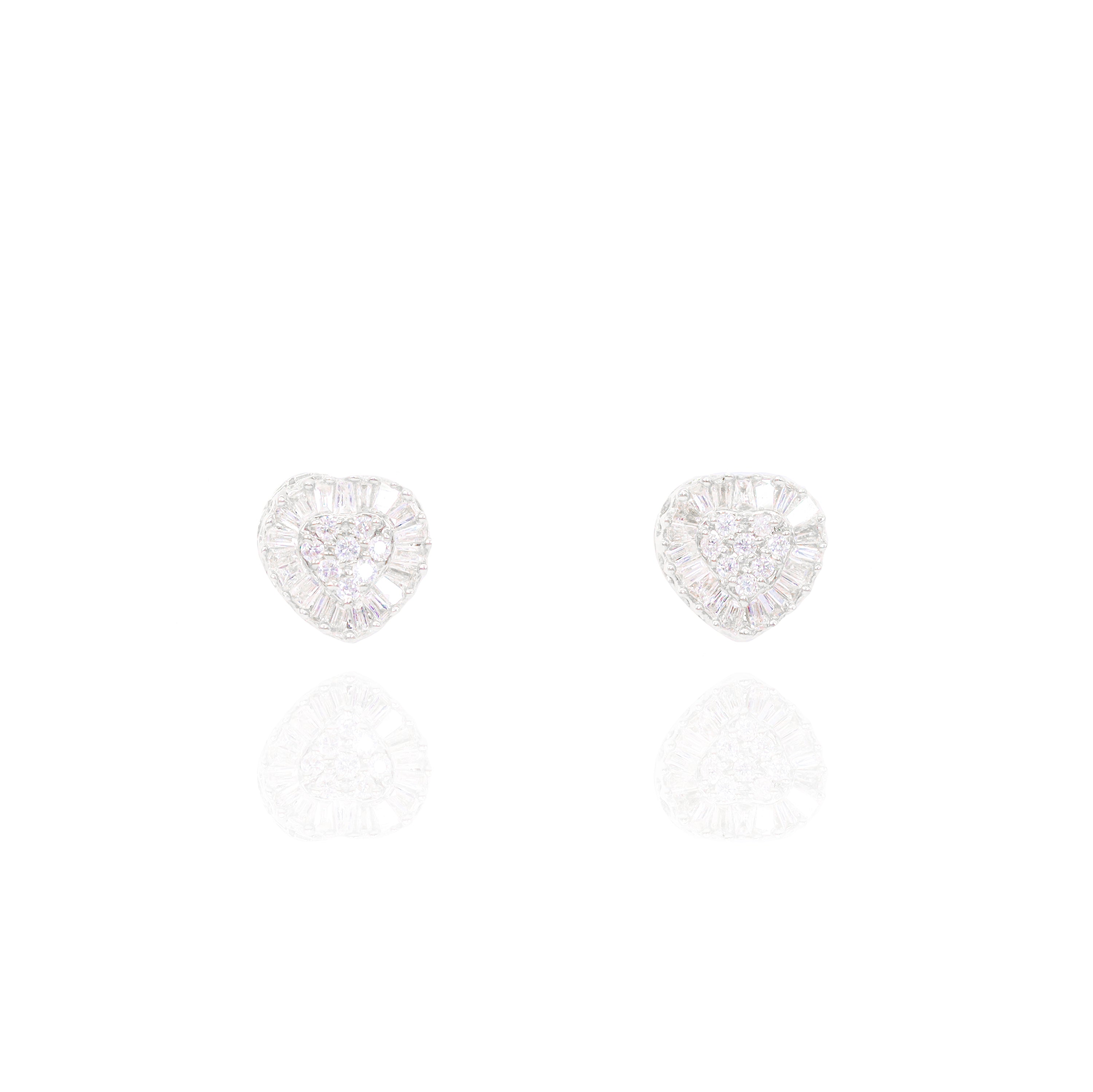 Baguette Diamond Border Heart Earrings
