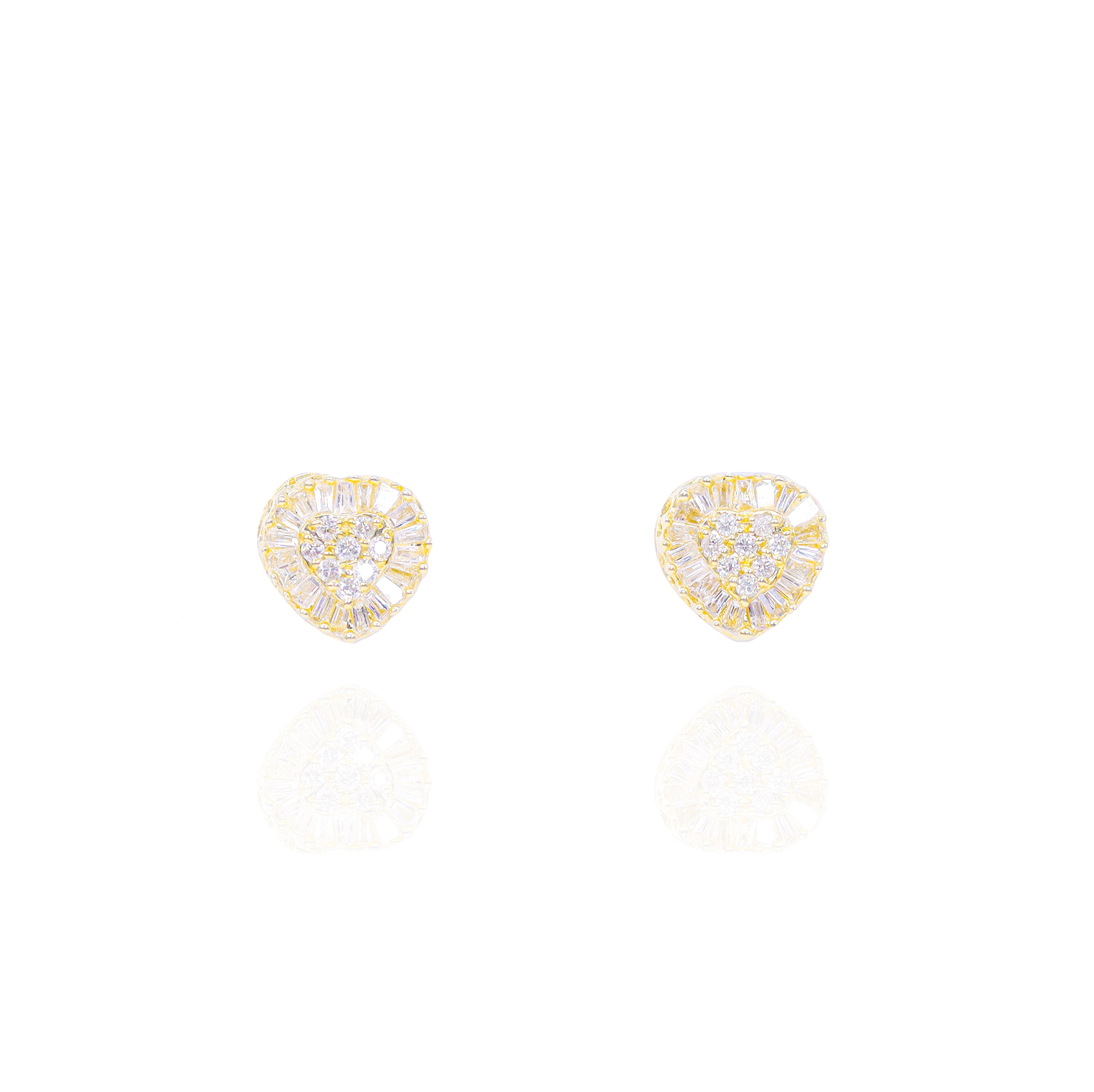 Baguette Diamond Border Heart Earrings