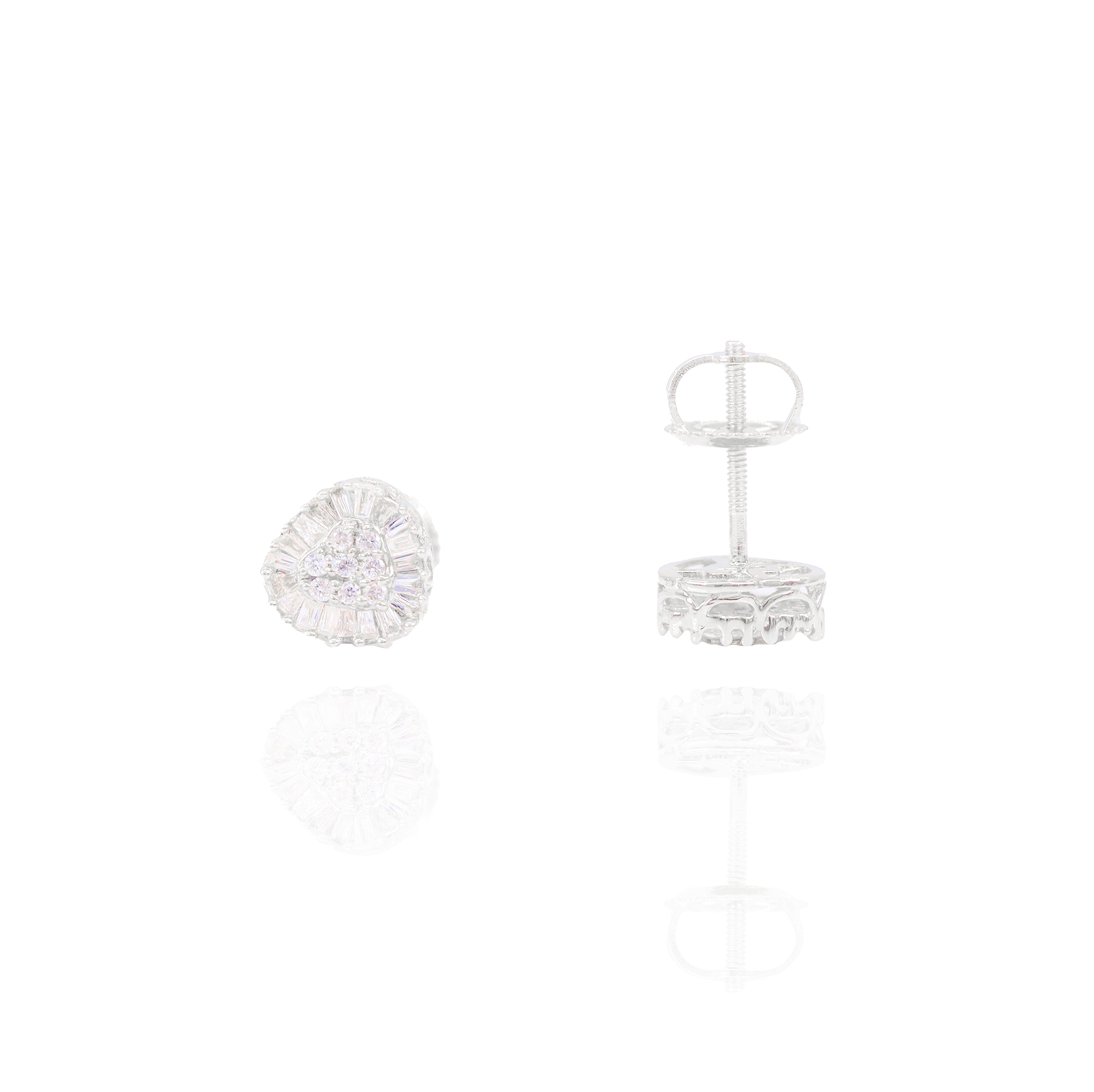 Baguette Diamond Border Heart Earrings