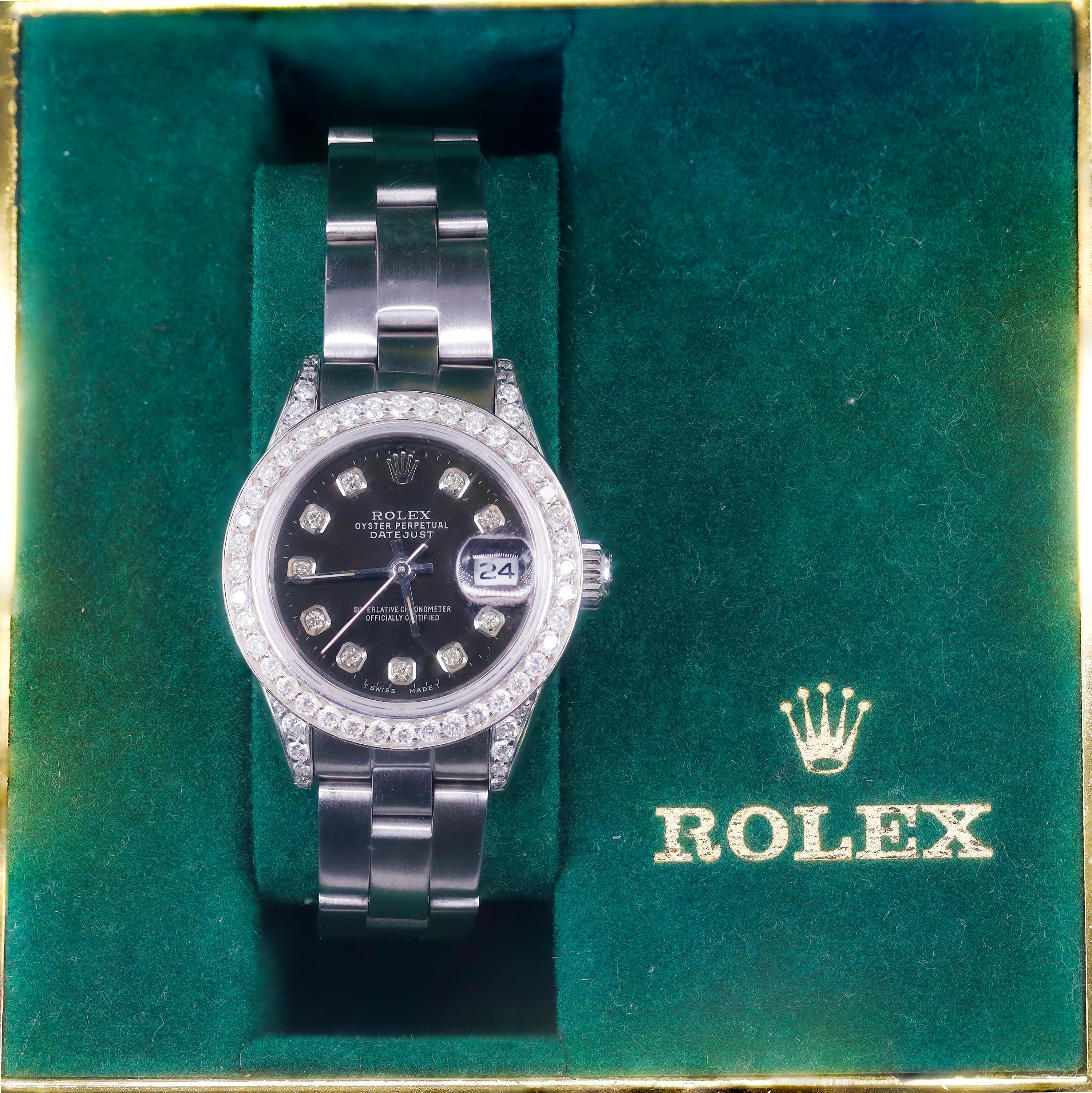 Rolex 69000 Lady-Datejust 26mm Black Factory Diamond Dial