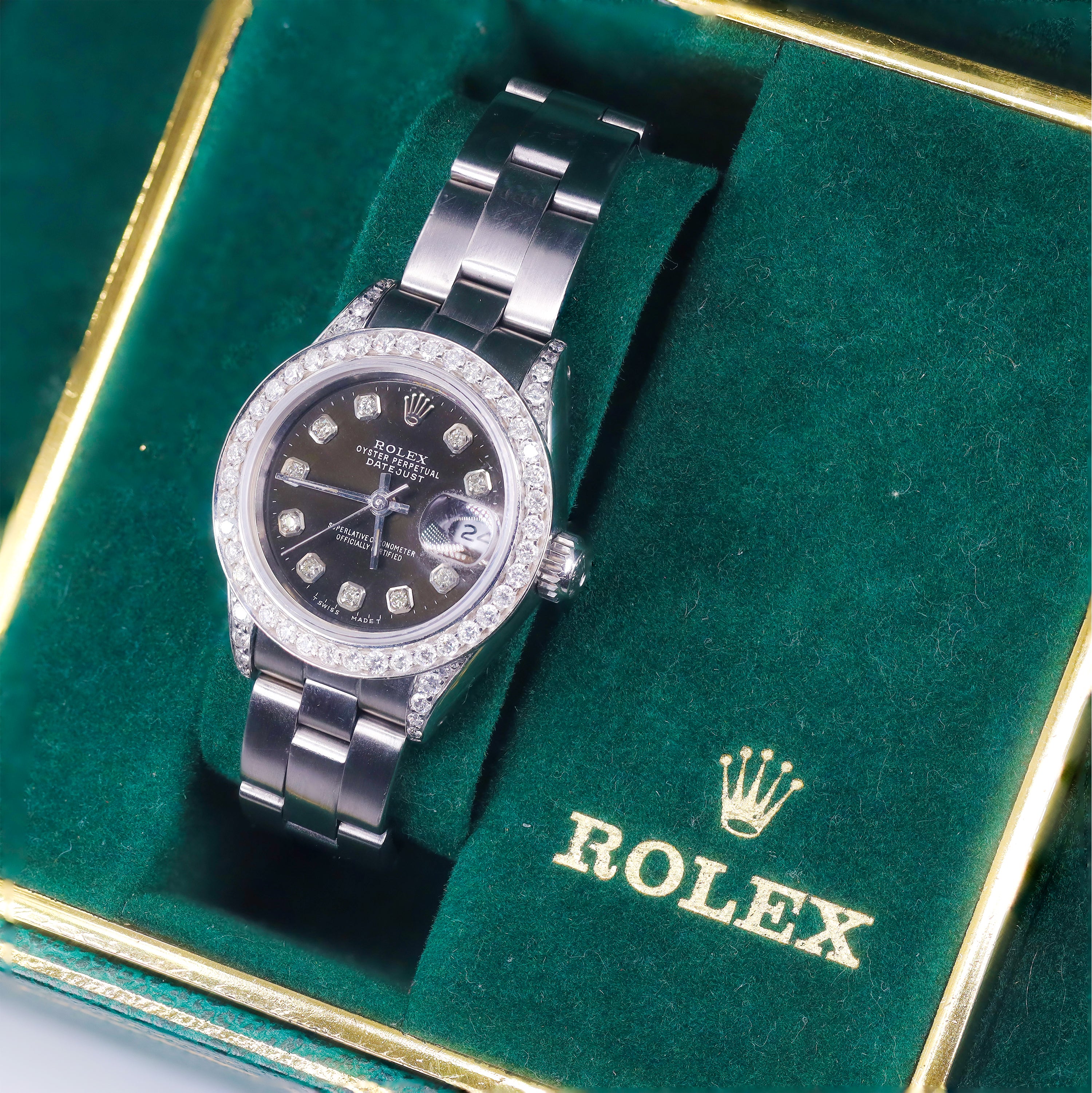 Rolex 69000 Lady-Datejust 26mm Black Factory Diamond Dial