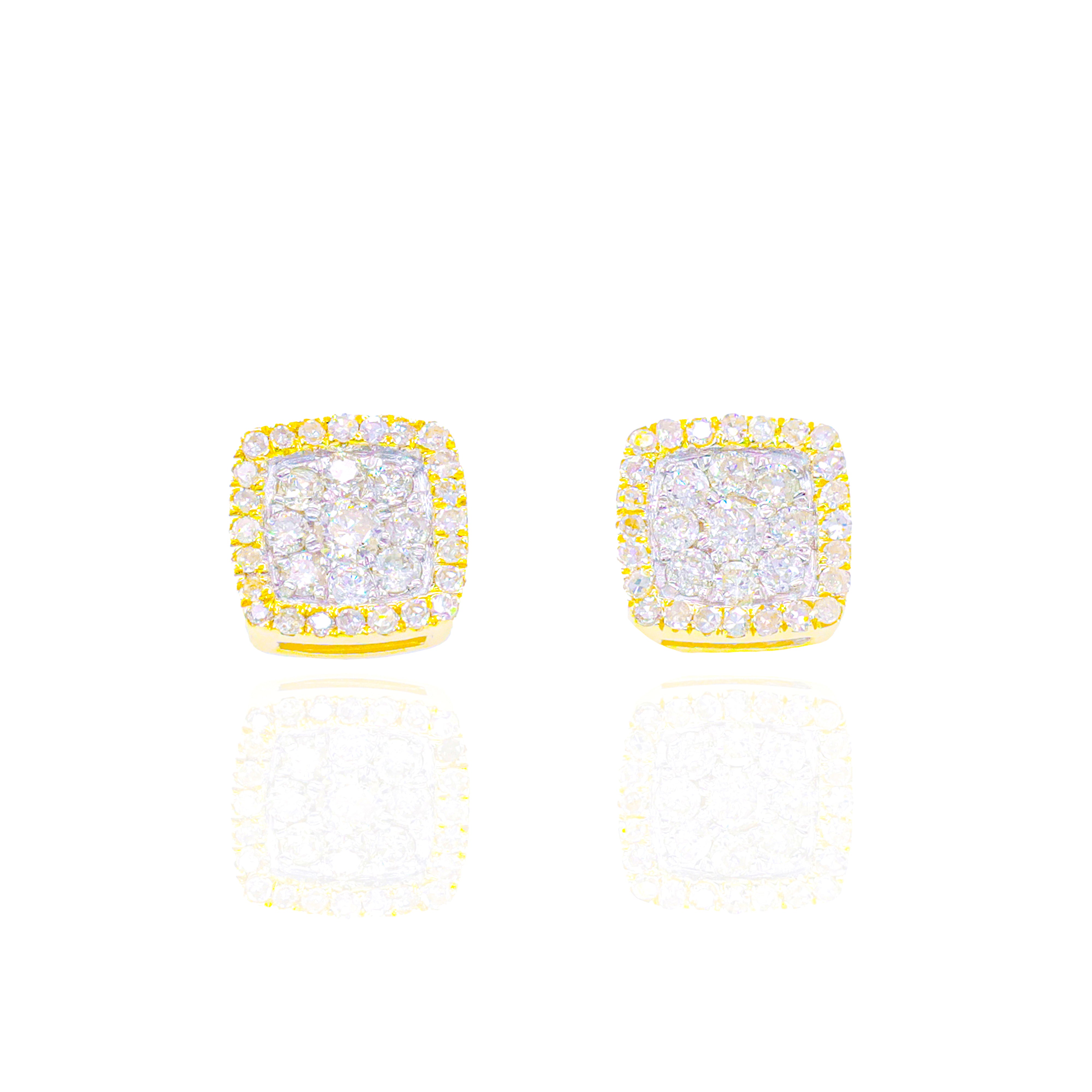Two-Tone Square Diamond Cluster Earrings