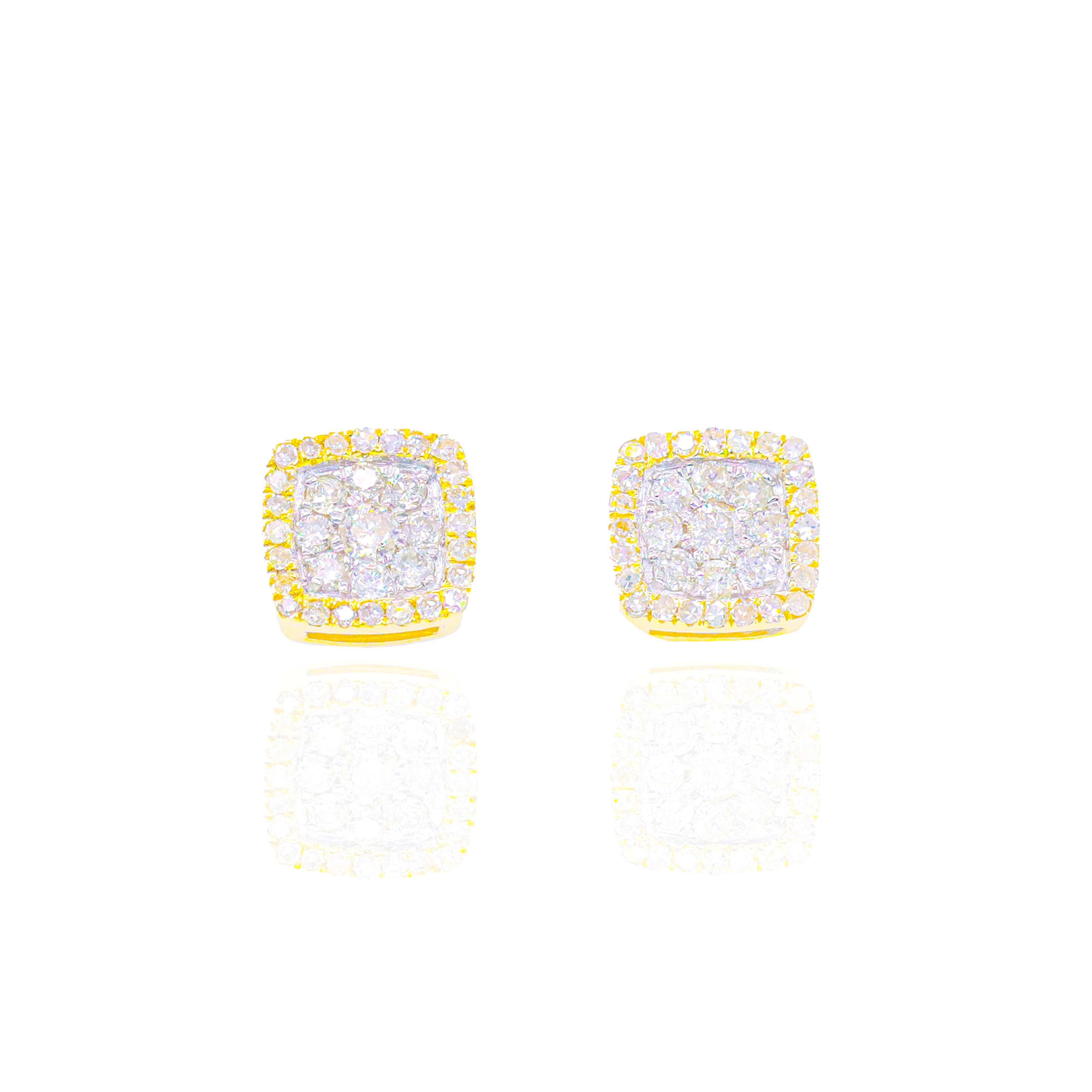 Two-Tone Square Diamond Cluster Earrings